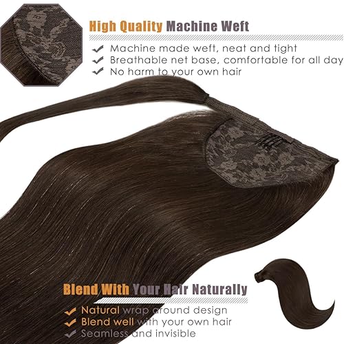 Miniatura 5 de Lacer Extensiones de cabello humano real, cola de caballo con pasta mágica, una pieza, extensión de cola de caballo negra envolvente, 18 pulgadas,