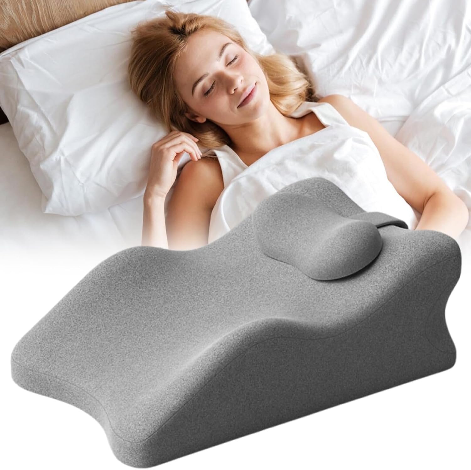 Memory Foam Pillow - Tilted Lumbar Cushion for Relief, Comfort Sleep with Relaxation Function, Support Cushion for Adults Seniors Home Travel Hotel, Soft Foam Material, 17 Inch