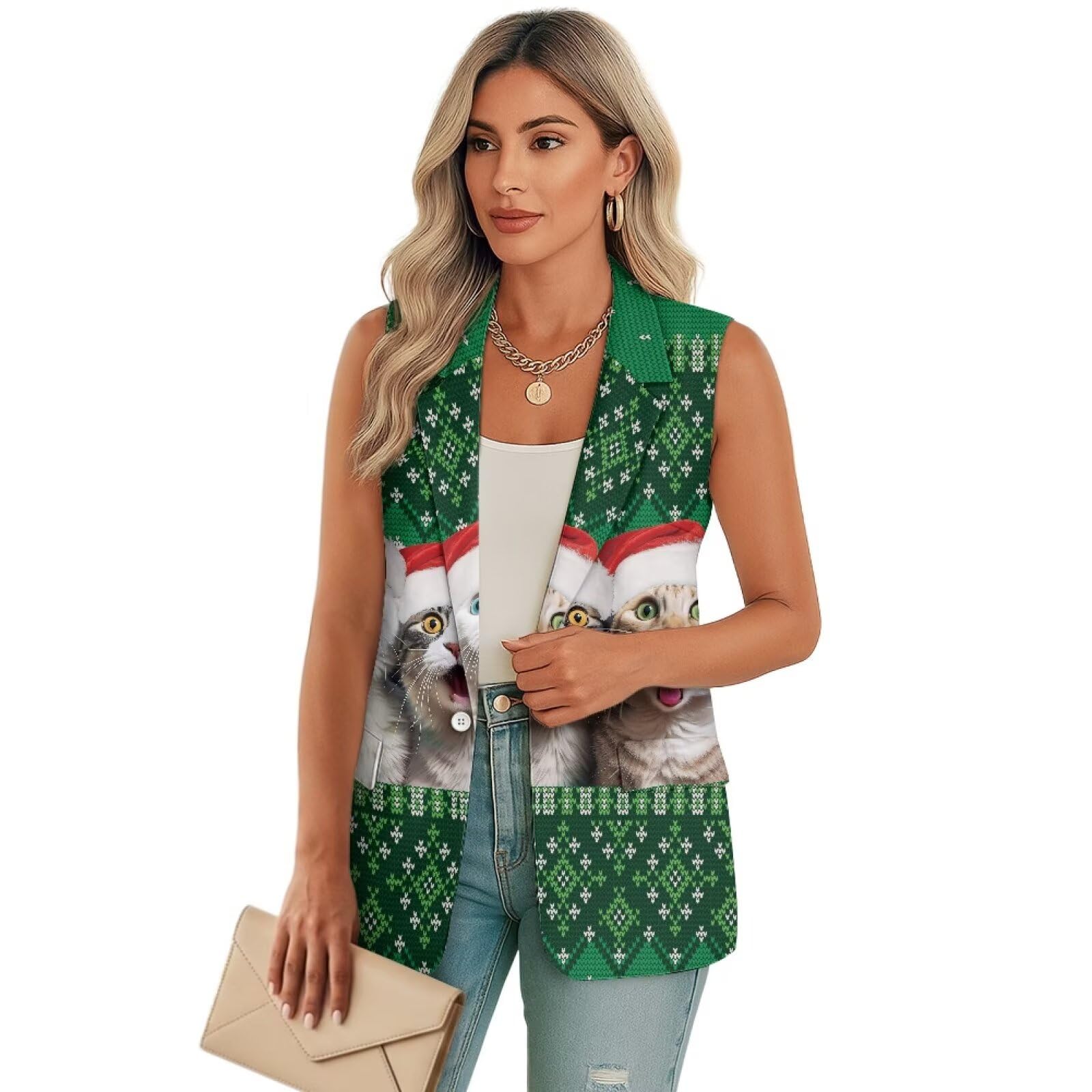 Vest for Women 1-Button V Neck Sleeveless Vest Top Casual Tank Tops Waistcoat Work Office Suit Jacket with