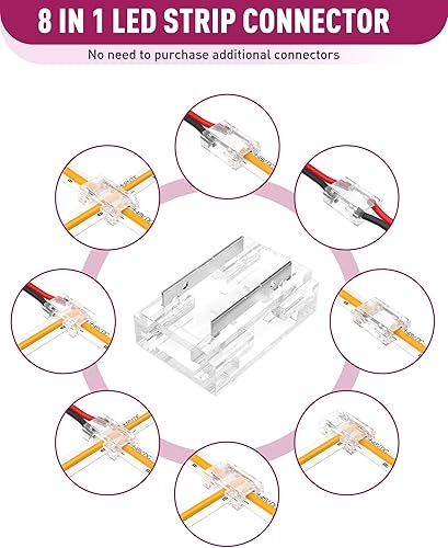 Miniatura 9 de EMITEVER Conectores de tira LED, 12 paquetes de conectores de luz de cinta LED, 2 pines, sin soldadura, tornillo de apriete, cinta transparente para