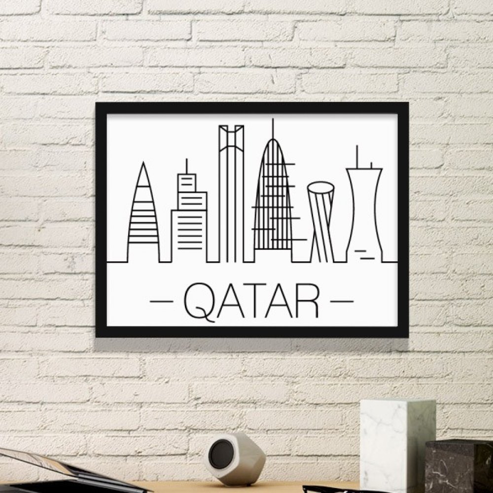 Cadre photo fait main Qatar en ligne simple dessin noir pour sticker d'accueil