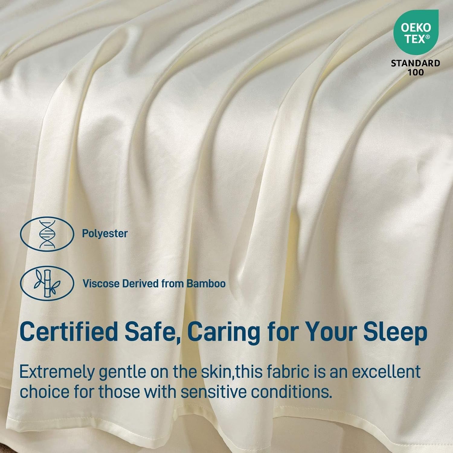 Viscose Derived from Bamboo, Soft Cooling Bedding with Silky Smooth Finish,16" Deep Pocket, Hypoallergenic, Breathable, 4 Pieces Queen Luxury Hotel Milky White Bed Sheet Set, Oeko-Tex Certified