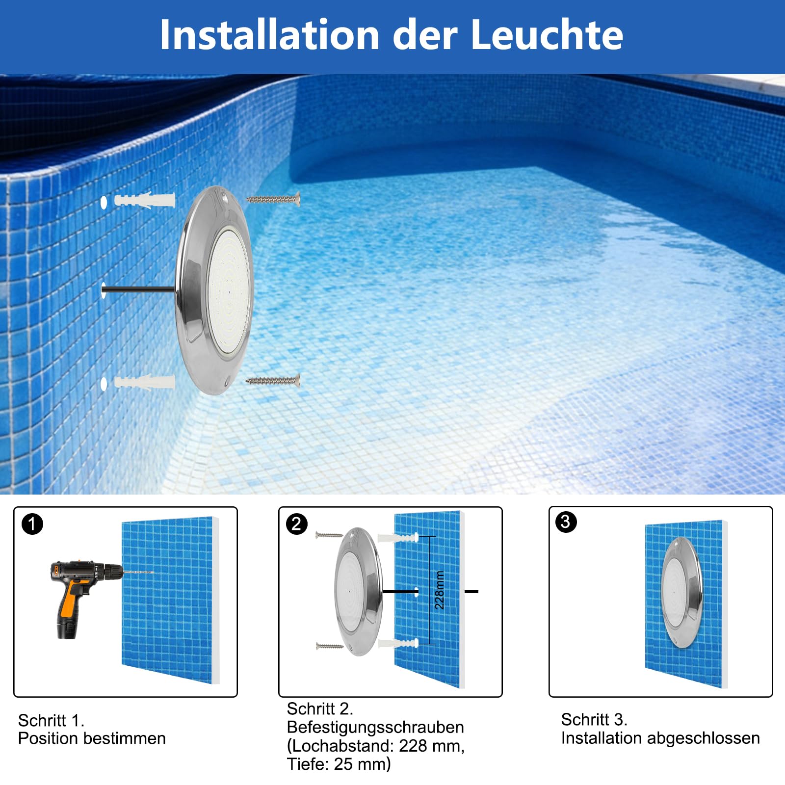 COOLWEST Harz Gefüllt LED Poolbeleuchtung Extra Flach, 36W Kalteweiß, IP68 Wasserdicht, 12V DC, 6000K