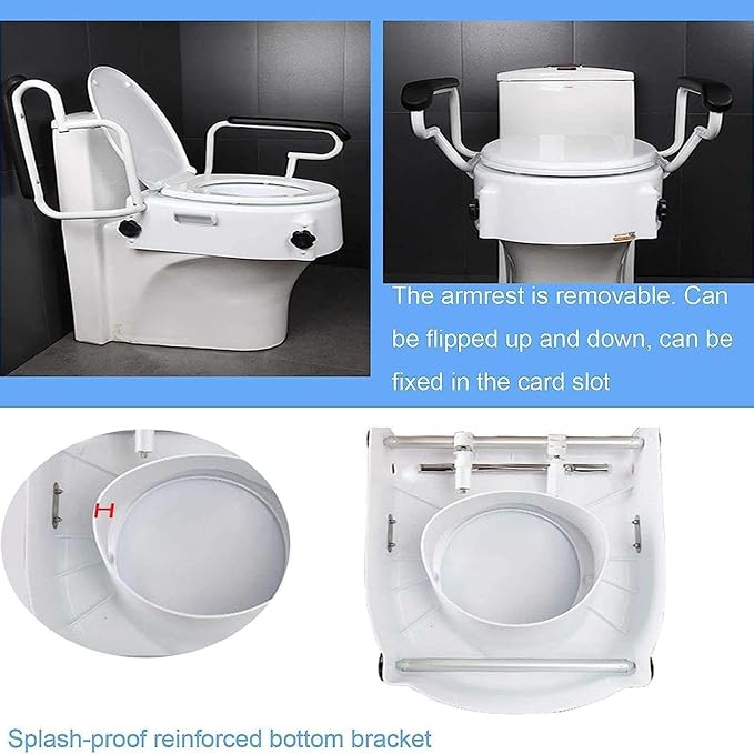 Asiento elevador para inodoro con brazos - para inodoros alargados, elevador de asiento con manijas acolchadas desmontables, fácil de colocar y quitar miniatura 8