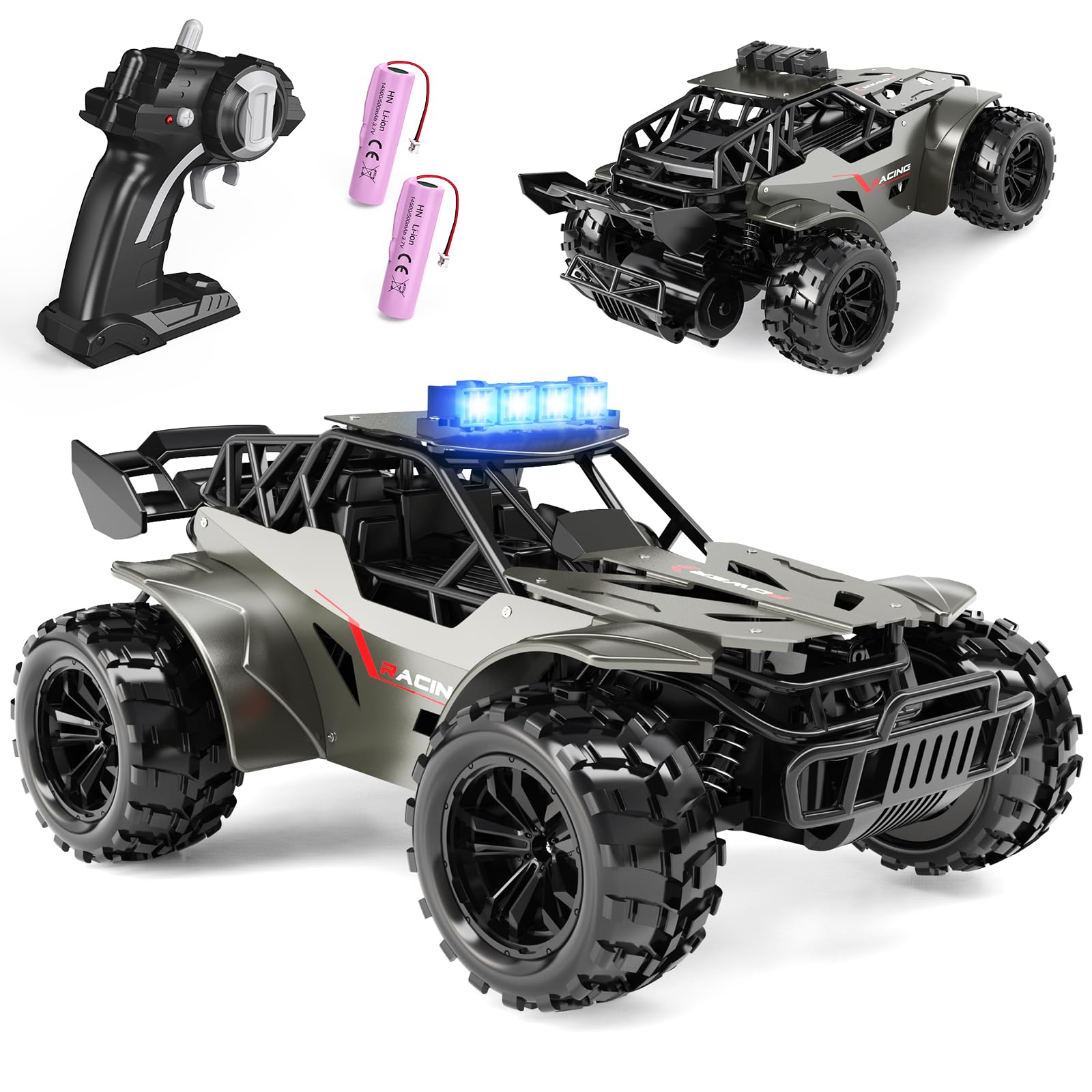 tech rc Ferngesteuertes Auto 20km/h, 1:20 RC Auto Metallgehäuse mit Scheinwerfer, 2 Akku für 50 Min, 2.4Ghz Truck, RC Car Spielzeug Geschenk