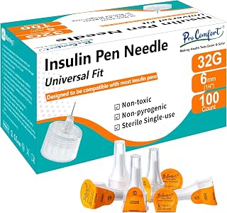 Insulin Pen Needle 32G 6mm (1/4") 100 Count, Diabetic Pen Needles for Injections Universal Fit with Most Diabetes Pens Comfortable Sterile