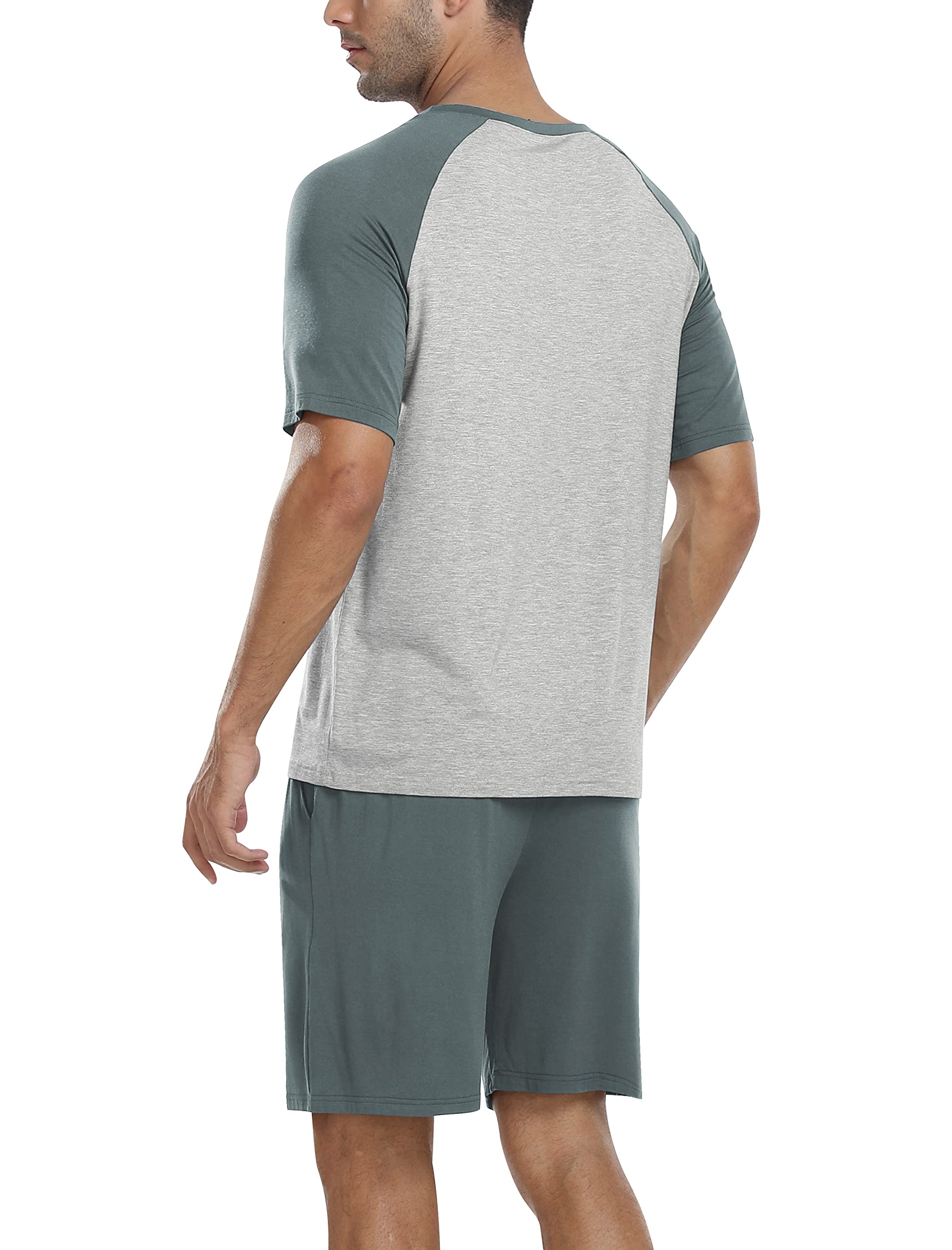 MoFiz Pijamas Hombre Verano Suave Conjunto de Pijama Corto Dos Piezas con Bolsillos