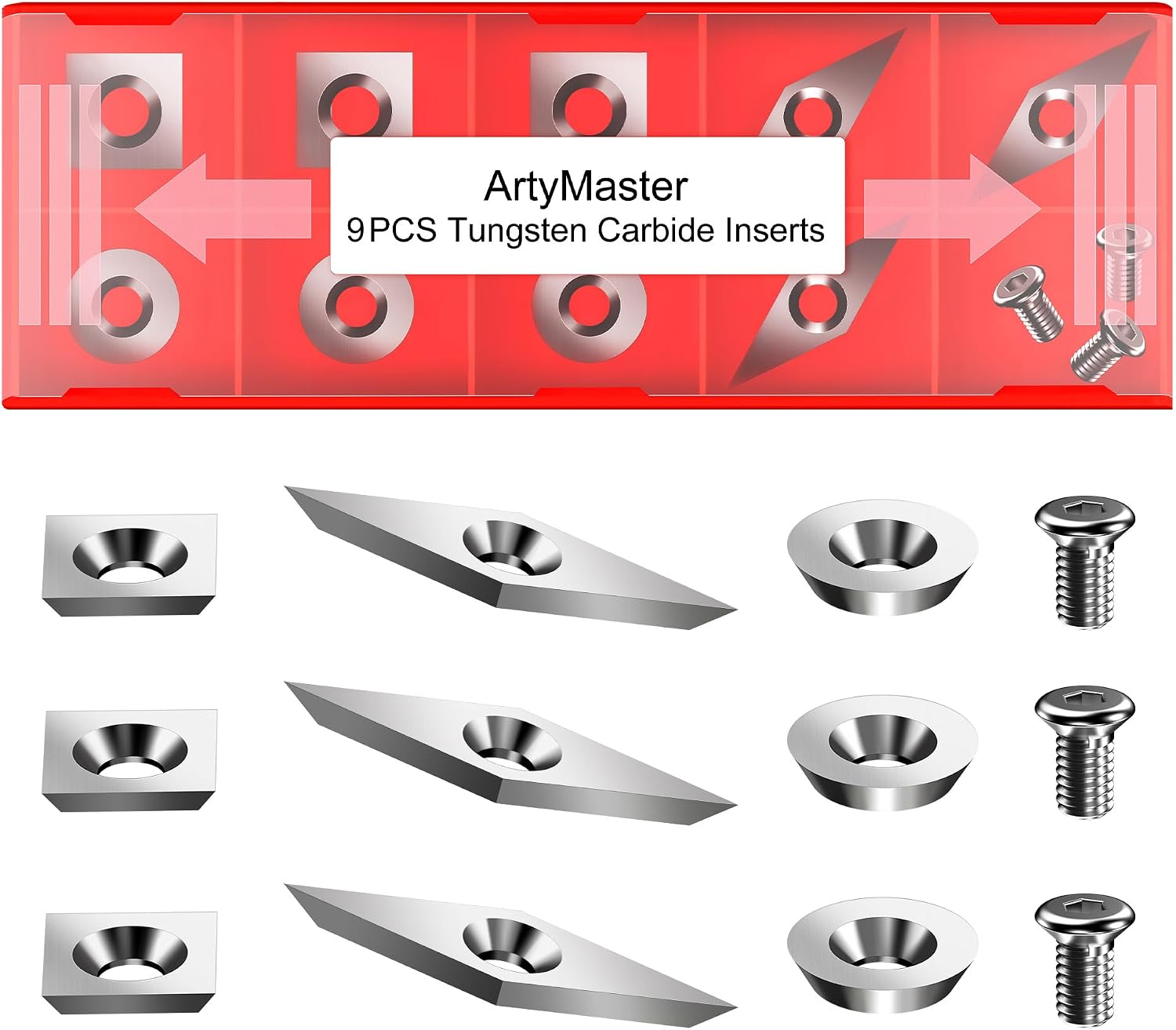 ArtyMaster Tungsten Carbide Inserts, Indexable Carbide Cutting Inserts for Lathe Tools,High Hardness & Wear-Resistant Turning Tool Inserts (11mm Square, 12mm Round, 30 * 10mm Diamond-shaped)