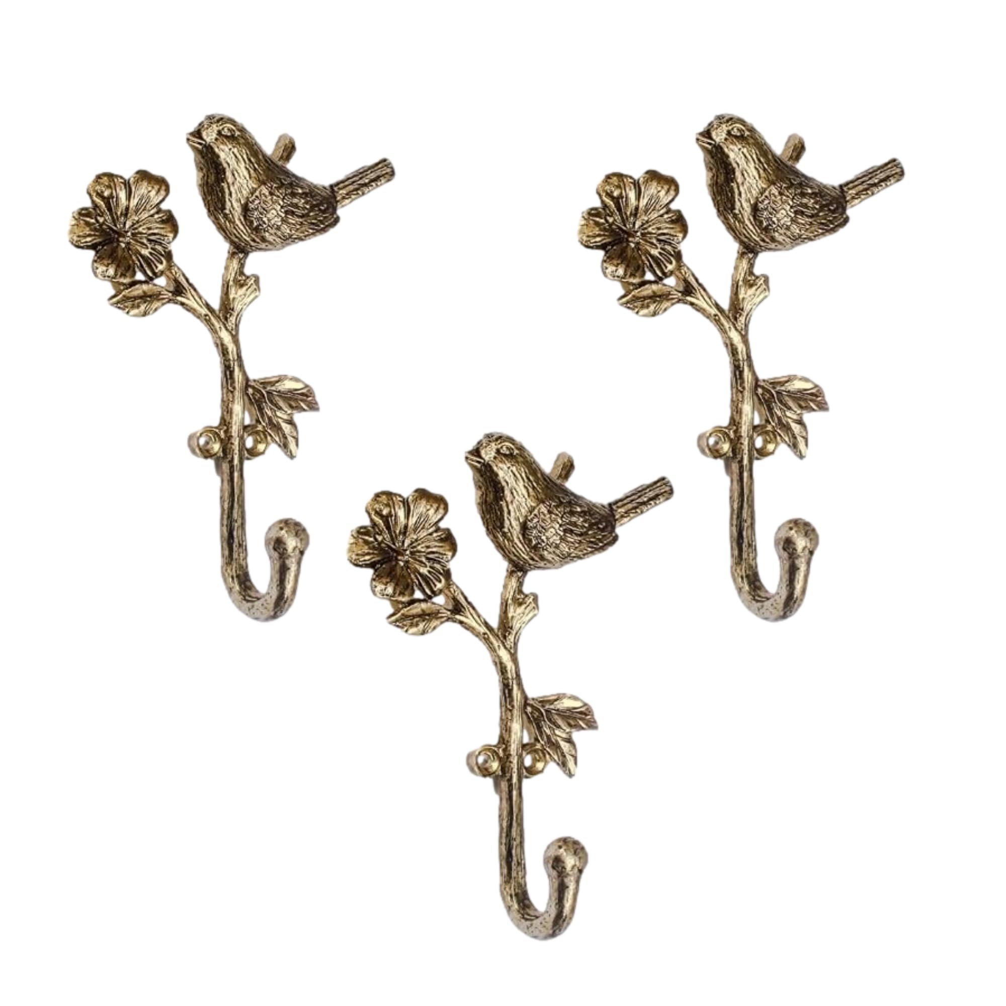 Fyne-Finds Gold Metal Bird On Branch Single Hook Coat Key Hanger Rack Wall Mounted (3)