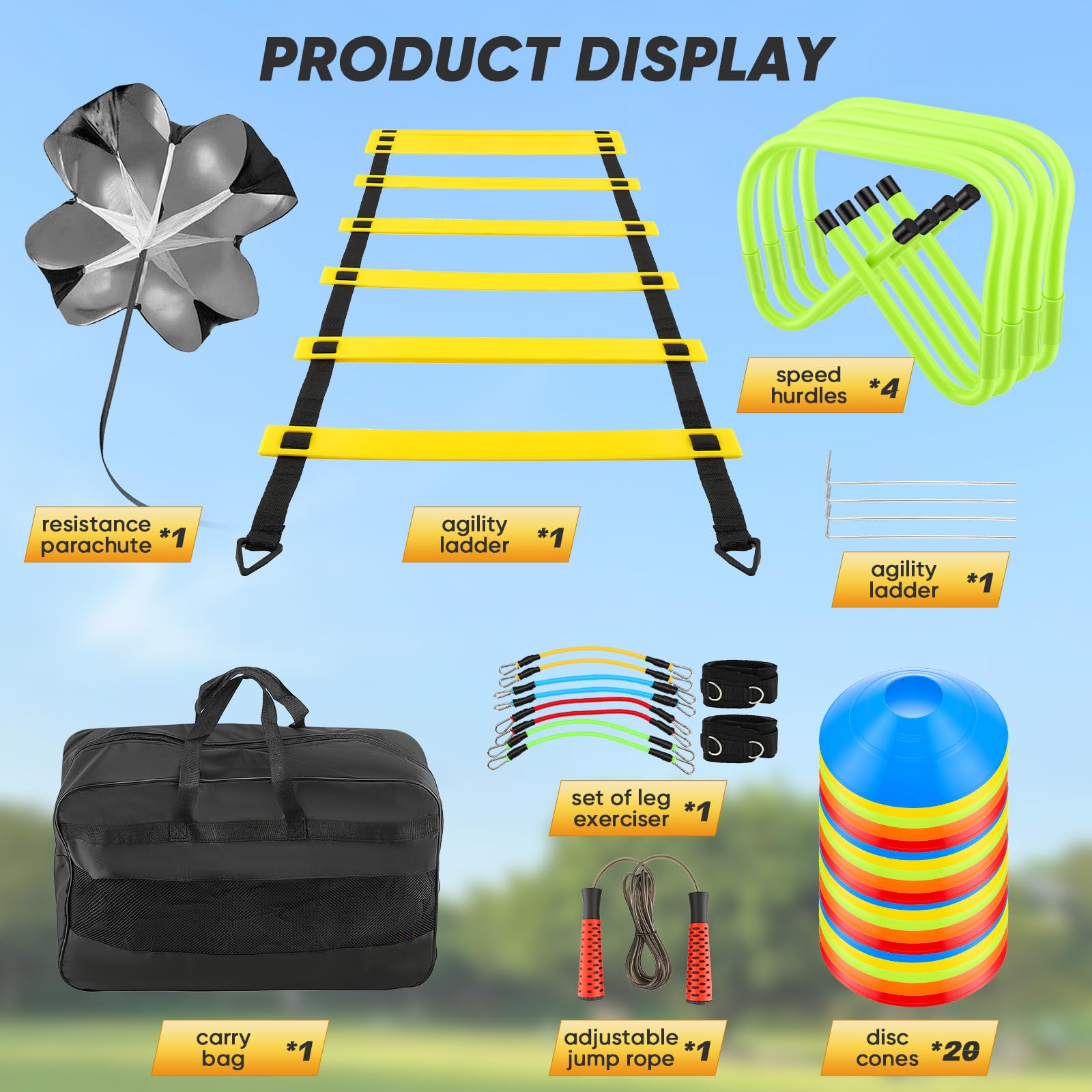 Kit Entraînement Foot - Échelle Coordination 6m, 20 Plot, Haies Réglables, Corde à Sauter & Bandes Résistance | Set Complet Sac Transport | Accessoire Foot pour Ados & Adultes