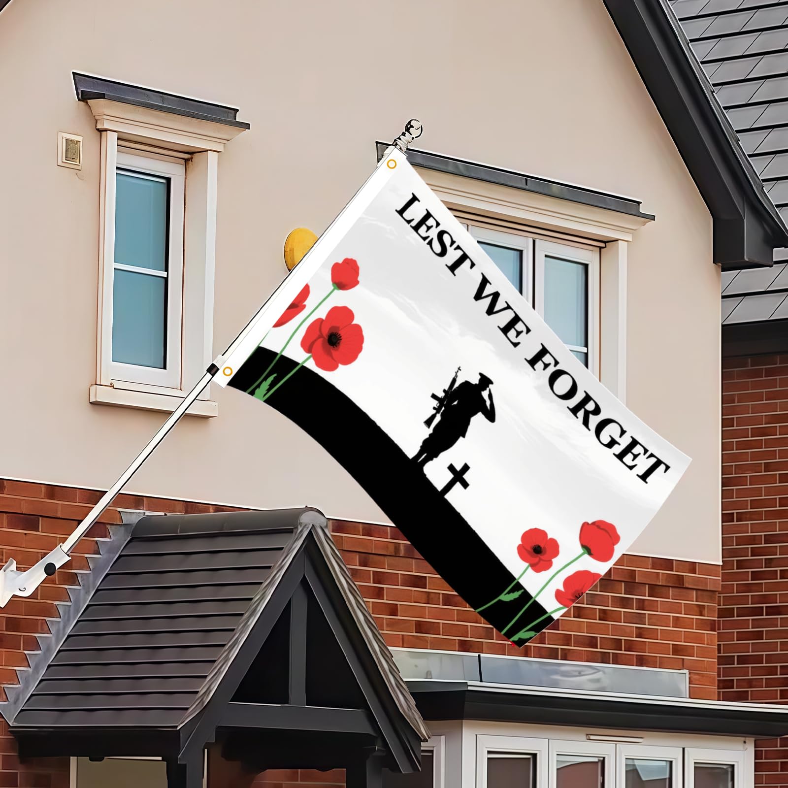 Lest We Forget Flag 5ft x 3ft with Eyelets Poppy Remembrance Day Flag ...