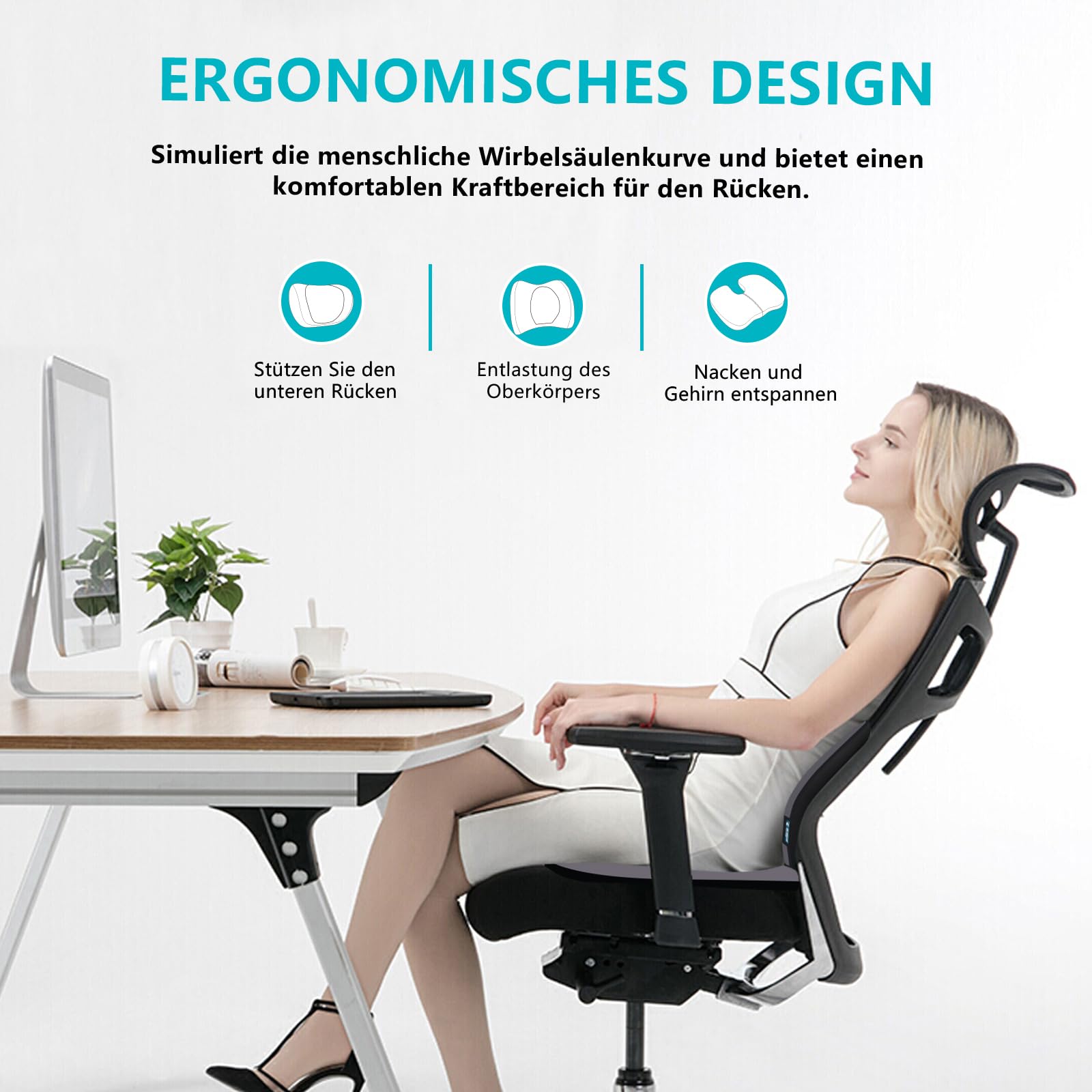 FLORICH Cojín para Asiento de Coche, Cojín Lumbar para Reposacabezas de Coche con Espuma Viscoelástica de Gel Cojín Ergonomisches Sitzkissen für Bürostuhl y Asiento de Coche, Tipo3-Gris