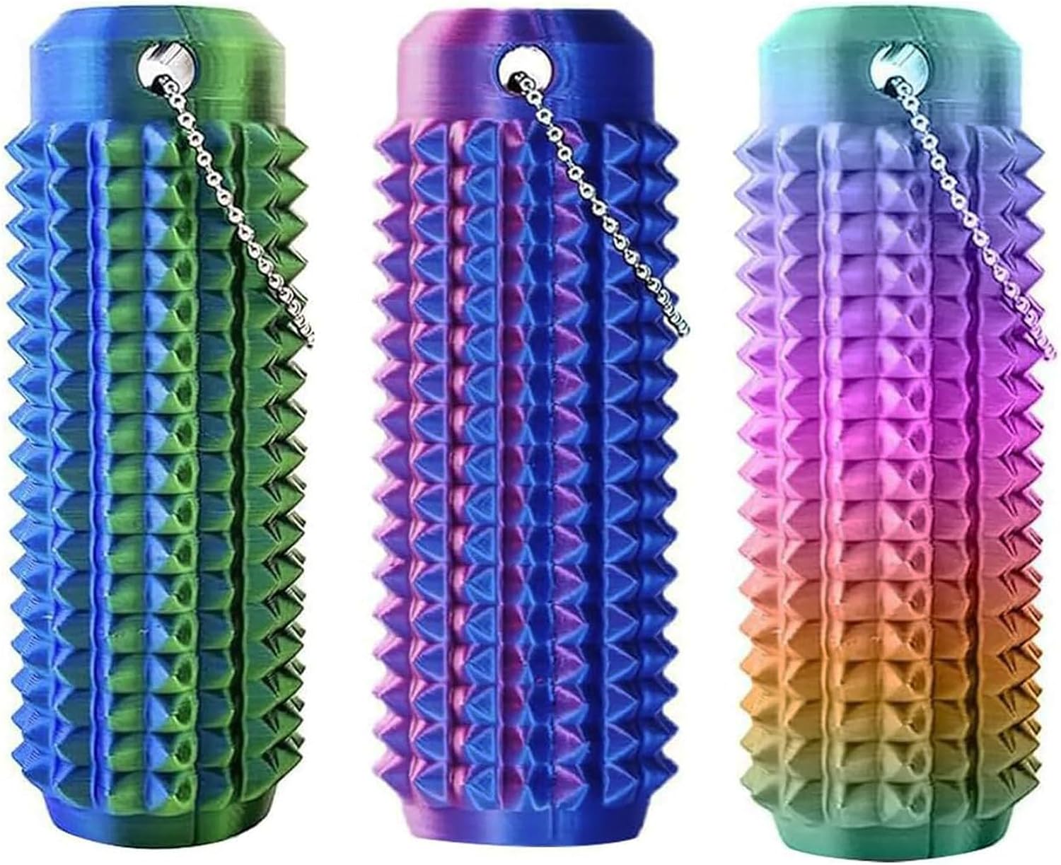 5-in-1 Spiky Sensory Fidget Toy, Adult Fidget Keychain with Unique Textured Grip Design (3pc-3 Color)