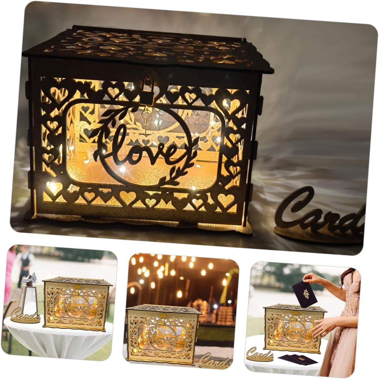 1set Wooden Card Box for Weddings Graduations Special Events Elegant Greeting and Blessing Card Container with Capacity for Collecting Envelopes Keepsakes