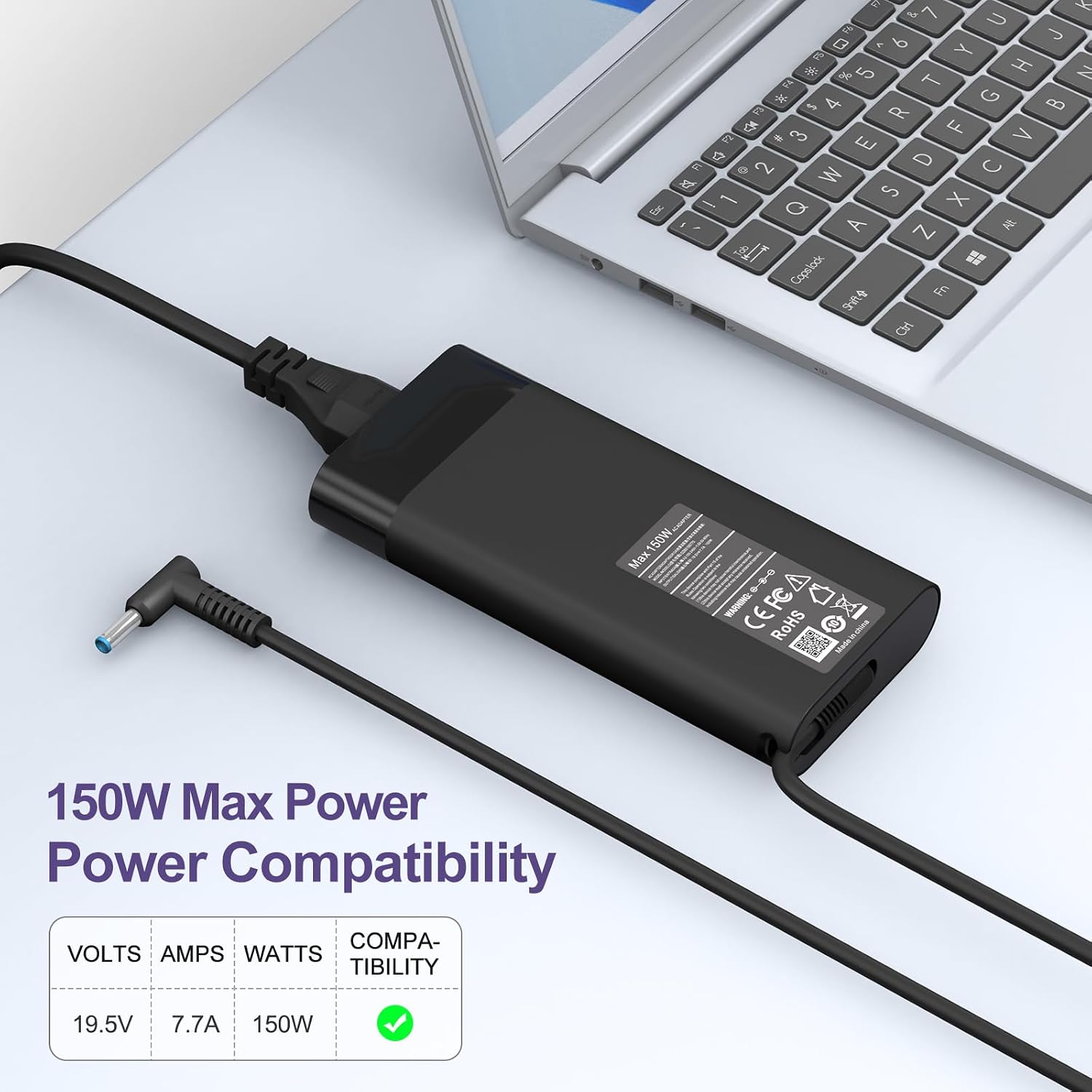 Slim 150W HP Laptop Charger for HP ZBook 15 G3 G4 G5 G6, ZBook Studio G3 G4 G5 G6 G7 G8, ZBook Studio x360 G5, OMEN by 15 17 Pavilion Gaming 15 17, HP EliteBook 1050 G1, Note, iPhone 13, iPad Pro