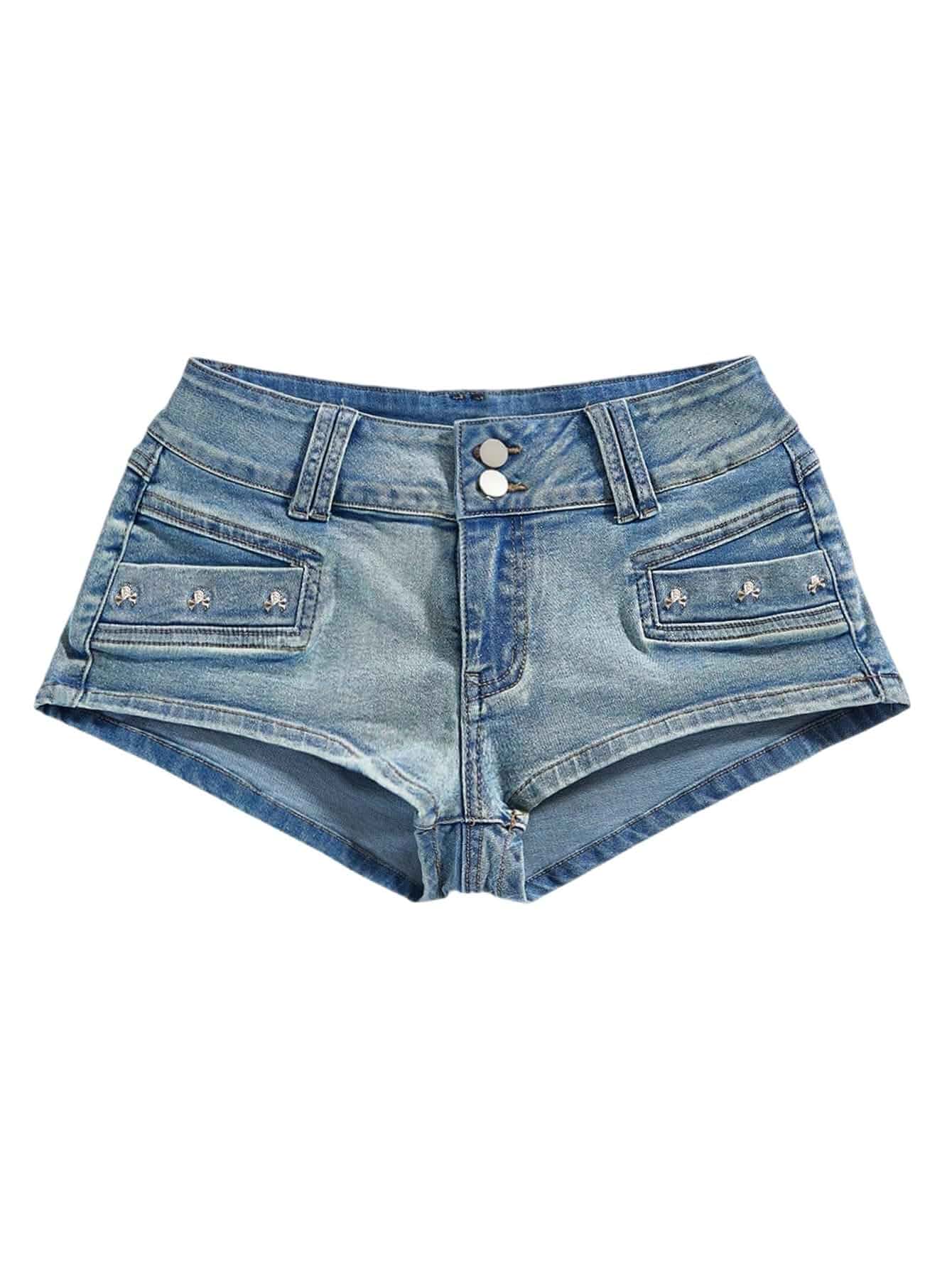 Verdusa Women's Y2k Denim Jean Shorts Booty Low Rise Streetwear Micro Short Goth, Vintage, Stretchy, Streetwear, Mini, With Pockets, Going Out Bottoms, Vacation Outfits
