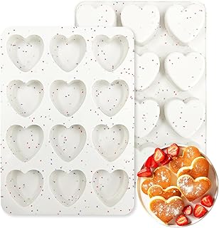 2 Inch Small Heart Shaped Silicone Molds, 12-Cup Cavity Baking Pan for Valentine's Day Muffins, Cupcakes, Chocolate, Tartlets, Egg Bites 2 Pack