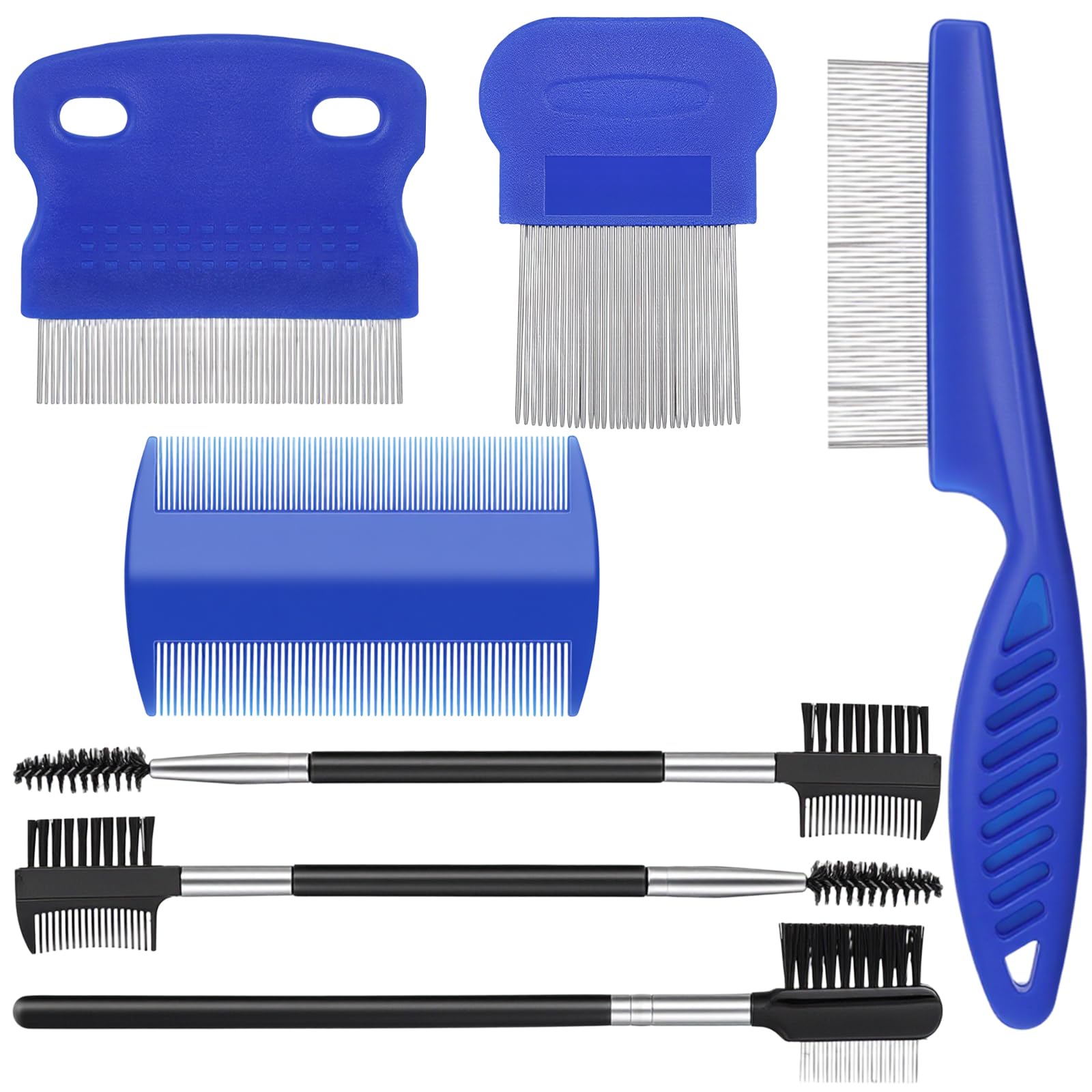 SULIKJHUI 7 Pcs Eye Comb for Small Dogs, Dog Tear Stain Comb & Tear Stain Combs, Gentle Pet Grooming Tool for Removing Eye Mucus & Crust (Blue, Black)