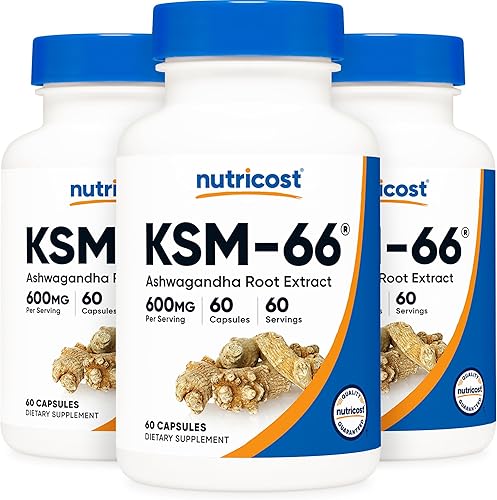 Nutricost KSM-66 Extracto de raíz de Ashwagandha 600 mg, 60 cápsulas vegetales (3 botellas) - 5% Withanólidos - con BioPerine