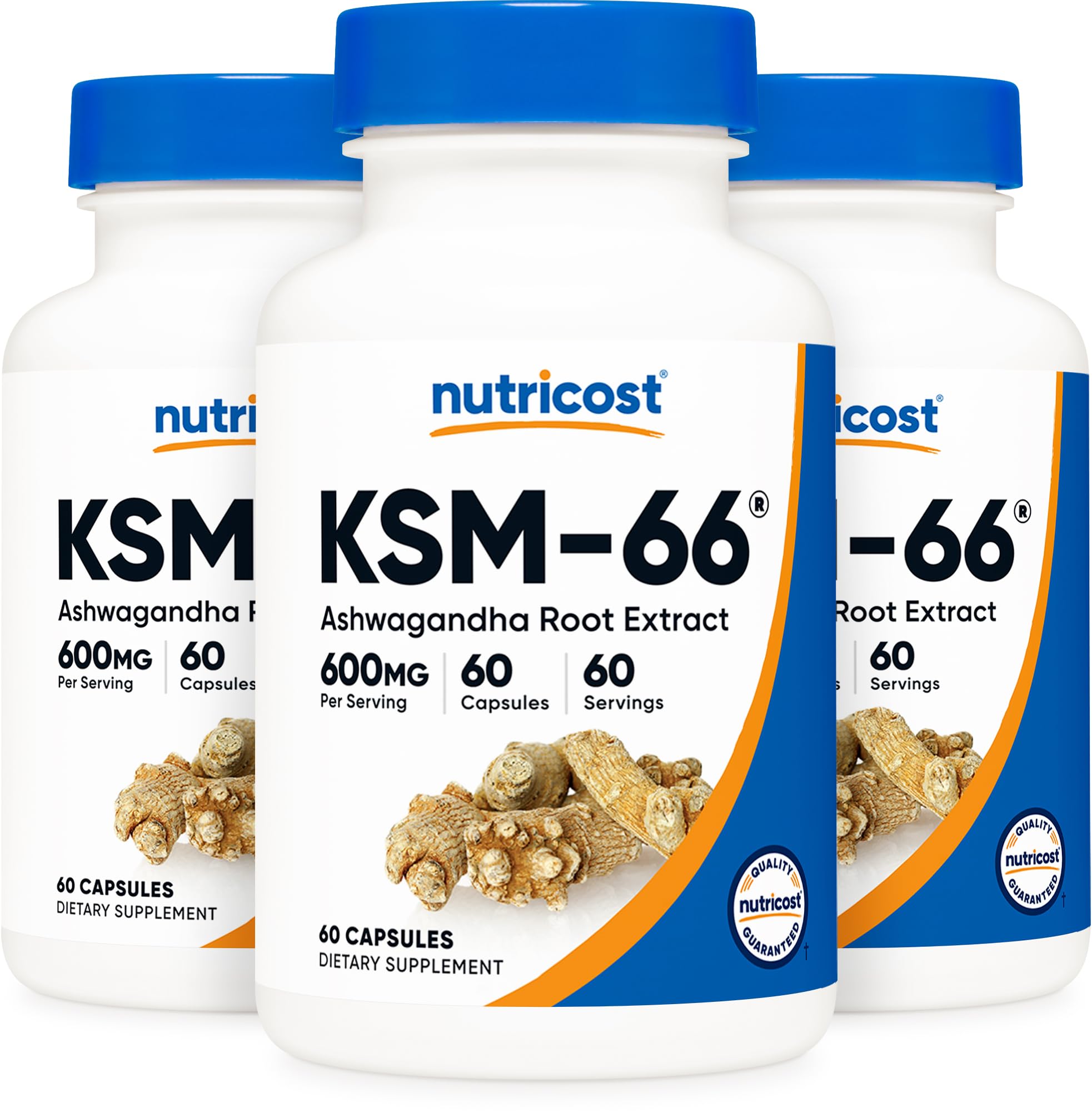 Nutricost KSM-66 Ashwagandha Root Extract 600mg, 60 Veggie Caps (3 Bottles) - 5% Withanolides - with BioPerine