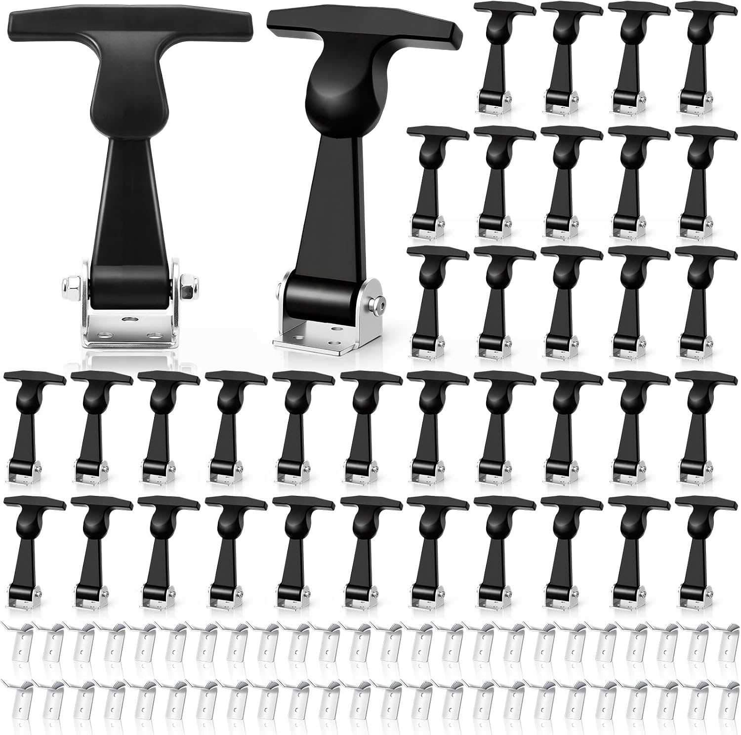 Mudder 6 Pcs Elastic Stainless Steel Rubber Hood Latch 4.7 Inches Flexible T Handle Hasp Rubber Hold Down Latch with Brackets for Toolboxes, Vehicle Engines, Hoods