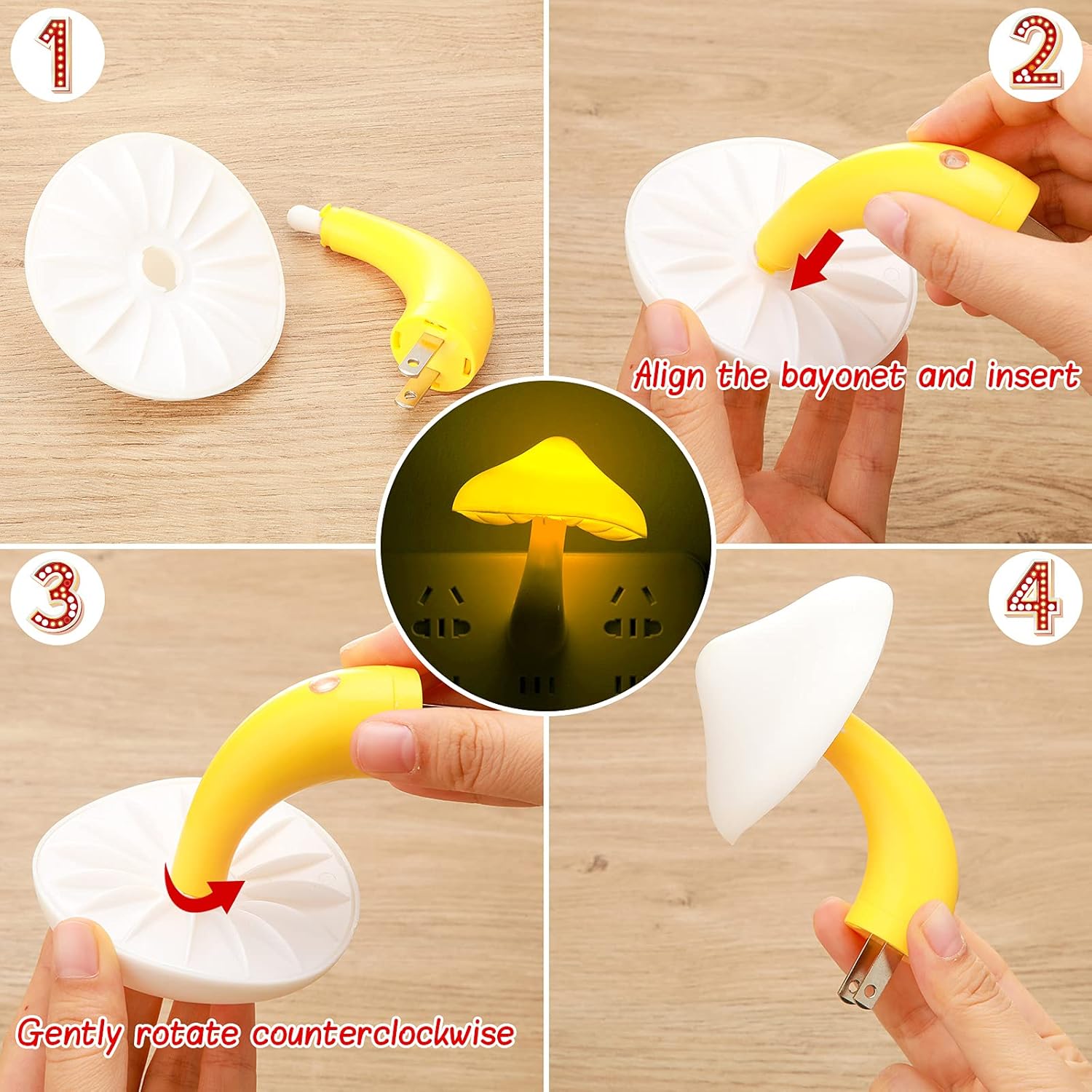 Mudder 8 Pack Mushroom Night Light Plug in 7 Color Changing LED Mushroom Nightlight Lamp Cute Light Sensor Wall Lamps for Adults Gifts