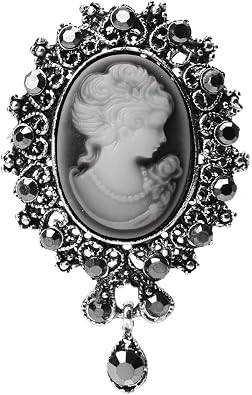 Tebatu Fashion Brooch, Vintage Cameo Victorian Style Pendant Brooch Pin For Wedding Party Women Silver