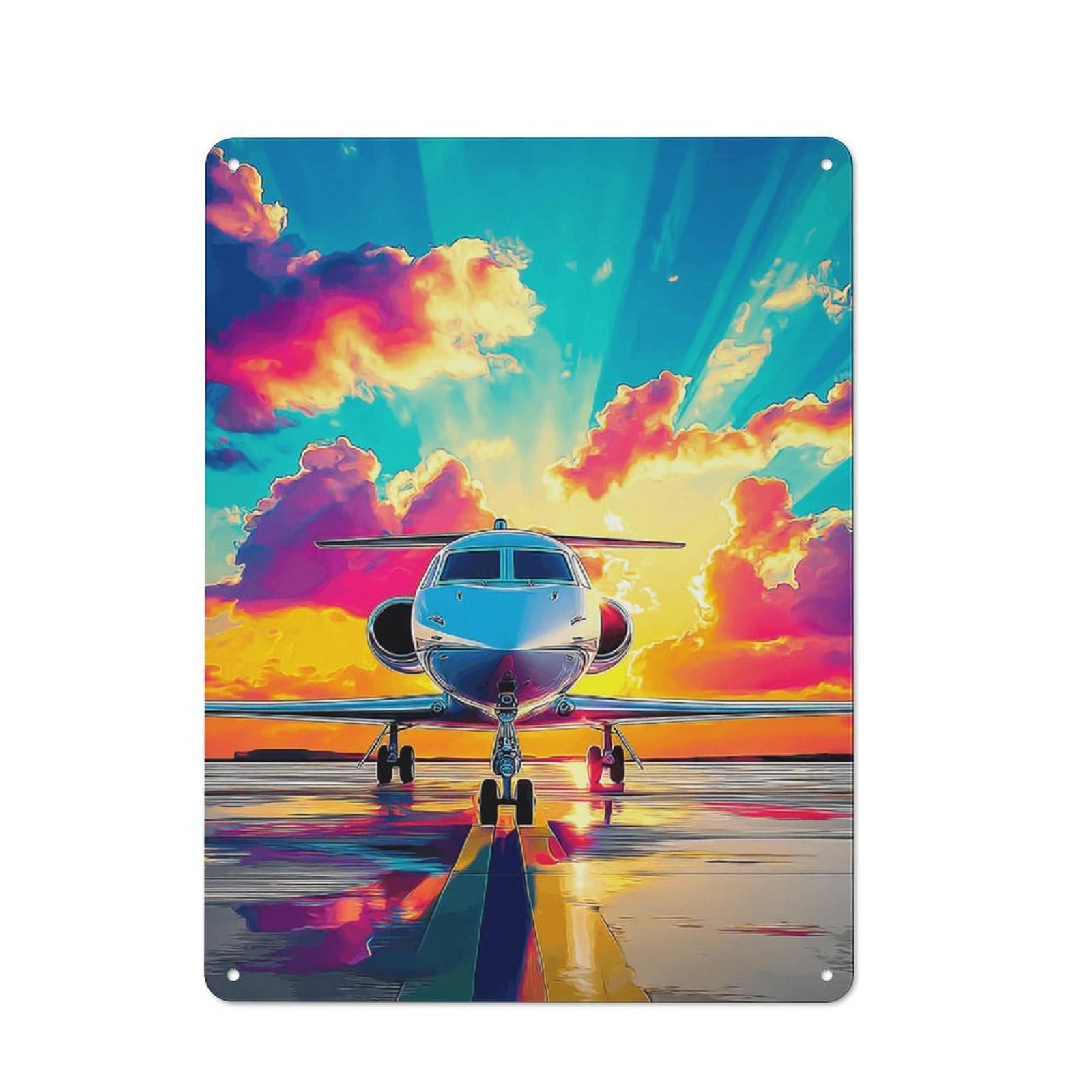 Junmoney Private Jet Sunset Reflections Metal Wall Sign 40X30cm Featuring For Hallway Wall, For Kitchen, Dining Room And Home Bar Wall Decor