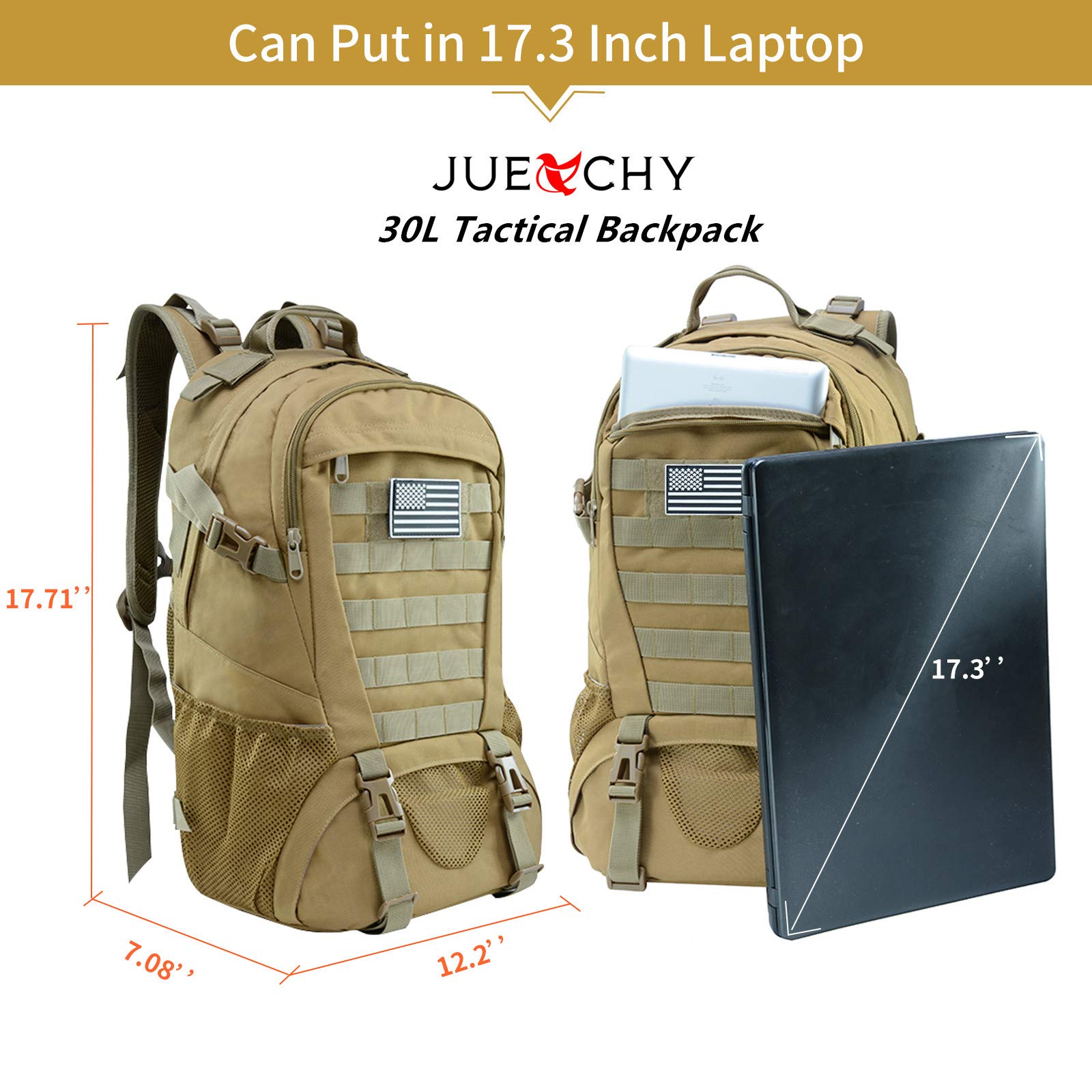 Jueachy Military Tactical Backpack 30L Army Assult Camouflage Hunting Rucksack Molle 3 Day Large Rucking Backpack for Outdoor Sports Trekking Hiking Travel Camping - Image 4