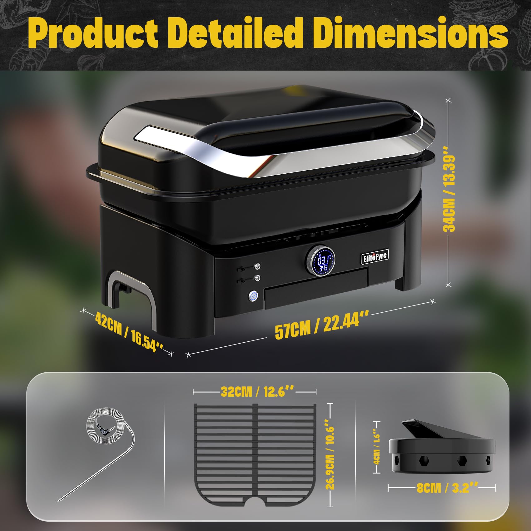 Volteq Smart Elektrogrill, 343°C Profi-Hitze in 20 Min, Tischgrill mit Fleischsonde & LED-Display, 1720 cm² Grillfläche, 6-in-1 Multigrill für Balkon & Terrasse, Emaille-Beschichtung