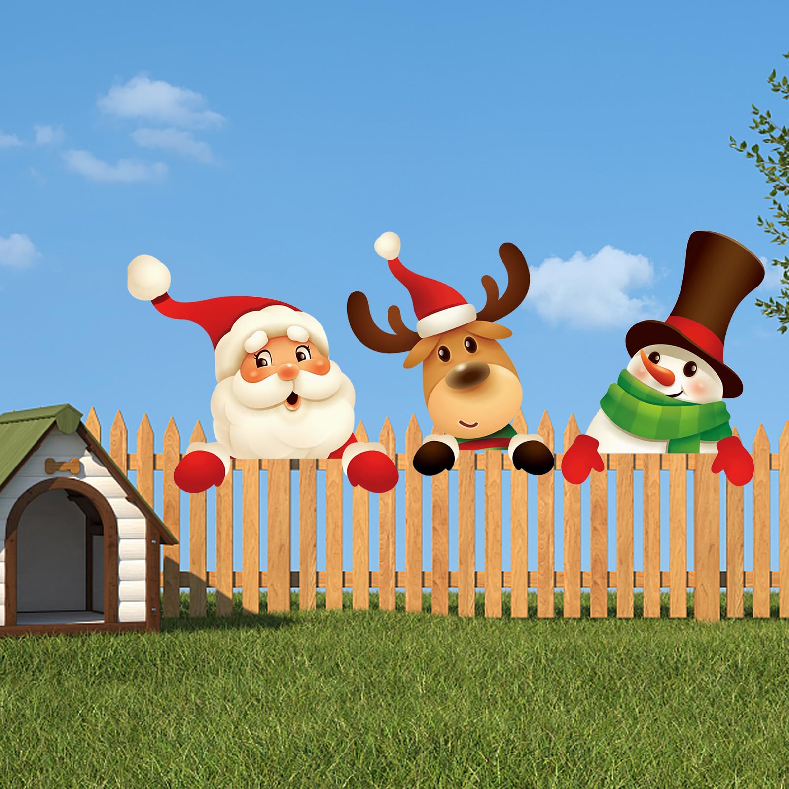3Pcs Christmas Theme Fence Decorations, The Santa Clause, Reindeer and Snowman Decoration for Outdoor Christmas Decorations - Image 2