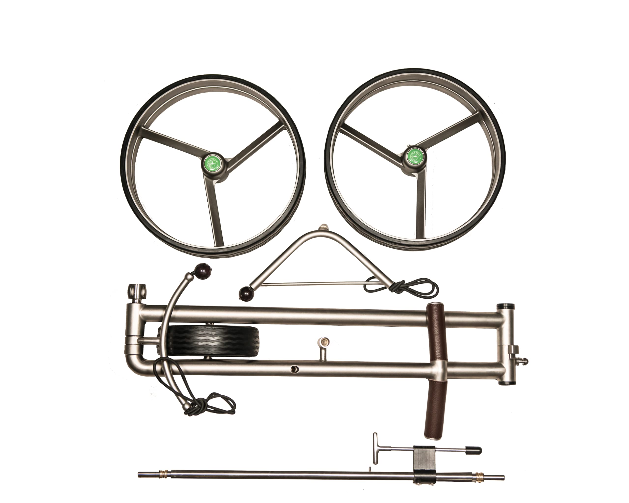 3 Rad Edelstahl Golftrolley Push Golf Trolley F3 Fasan schnell-klappbar schnell-zerlegbar und in Titan-Optik beschichtet, inkl. Transporttasche