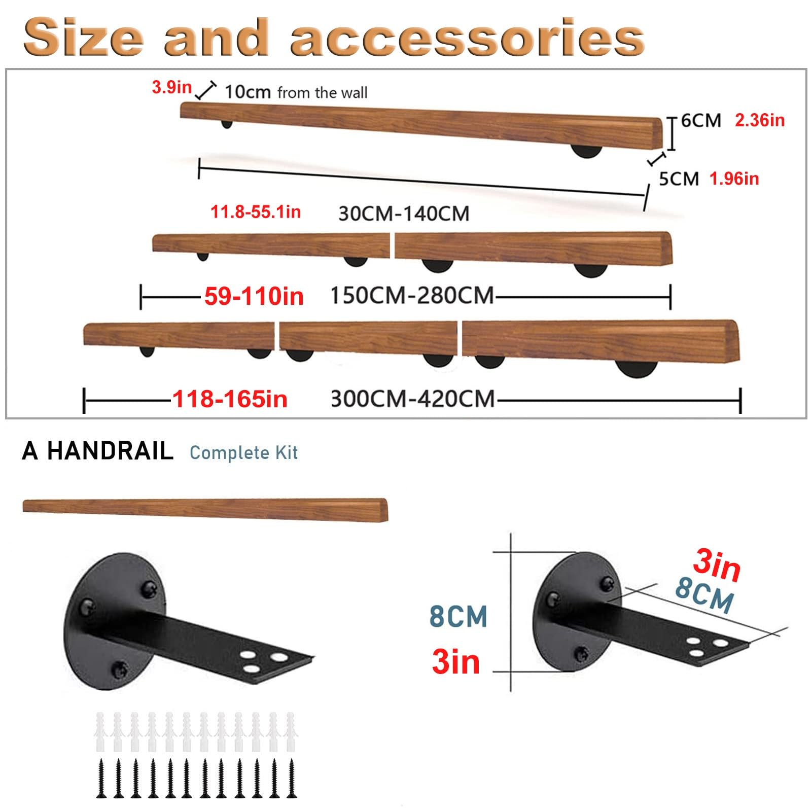 Drewniany uchwyt schodowy il70,20 cm wewnętrzny bannister dla osób starszych, montowany na ścianie, poręcz bezpieczeństwa, idealny do schodów, korytarzy i lofitów.
