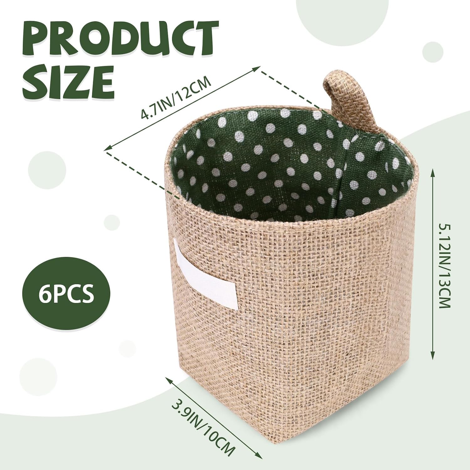 6 Pack Hanging Basket, Small Wall Storage Baskets for Organizing, Burlap Foldable Hanging Organizer Bag Boho Wall Decor with S Hooks for Sunglasses Wallet Key Pen