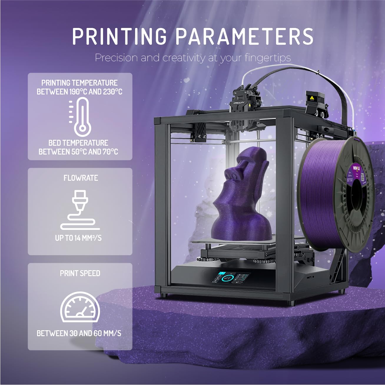 WINKLE Filament PLA HD Glitter Galaktyka Czarna do Drukarki 3D | 1,75 mm, 300 g | Dokładność Wymiarowa, Wygląd Brokatu