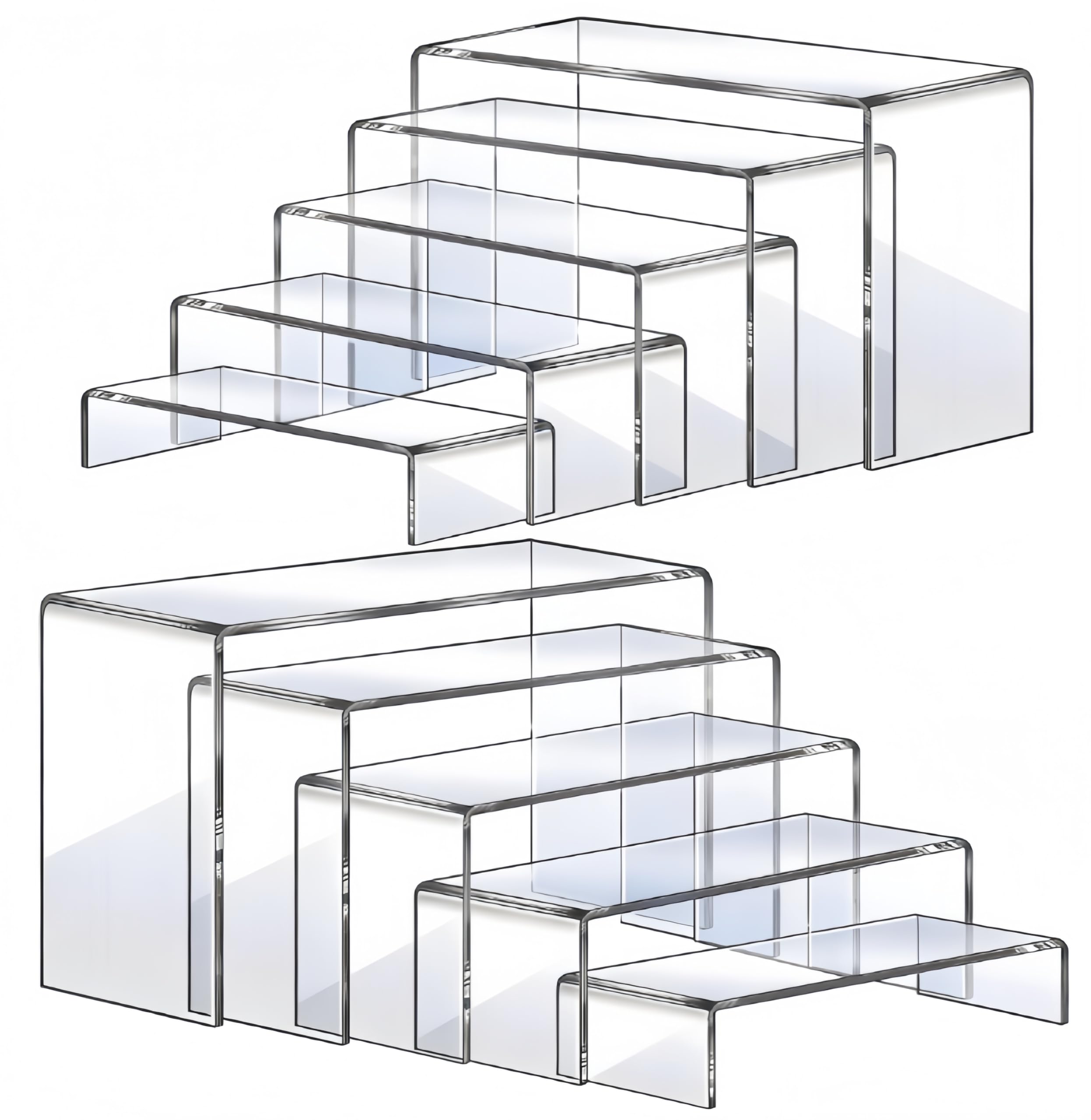 Deefongo Acrylic Display Risers, 10Pcs 5-Tier Clear Rectangular Stand