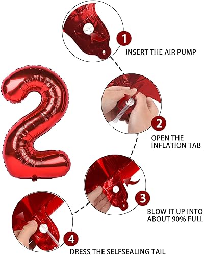 Miniatura 3 de Globo de 2 números rojo de 40 pulgadas, globos grandes de Mylar para niños de 2 años de edad, decoración de fiesta de cumpleaños, boda, aniversario,