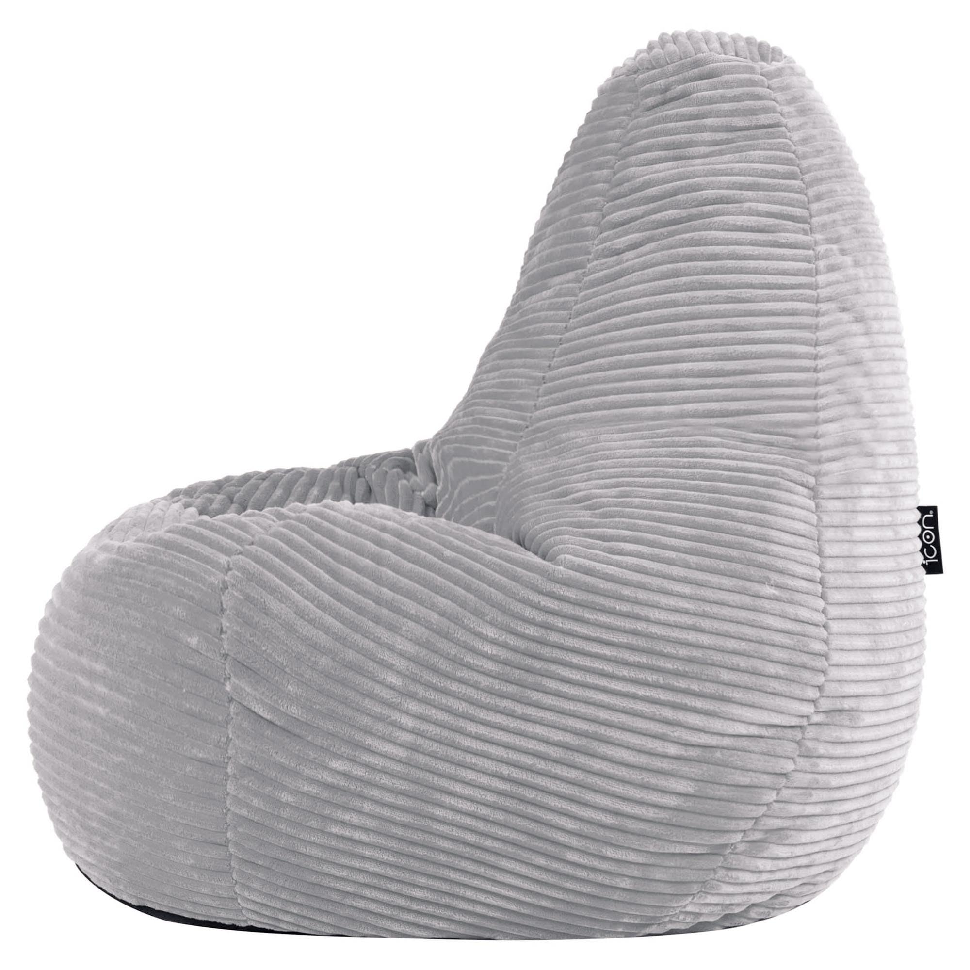 icon Dalton Pouf Bambini, Grigio, Velluto a Coste, Poltrona Sacco con Riempimento Incluso, Sedia Bambini, Mobili Camera da Letto