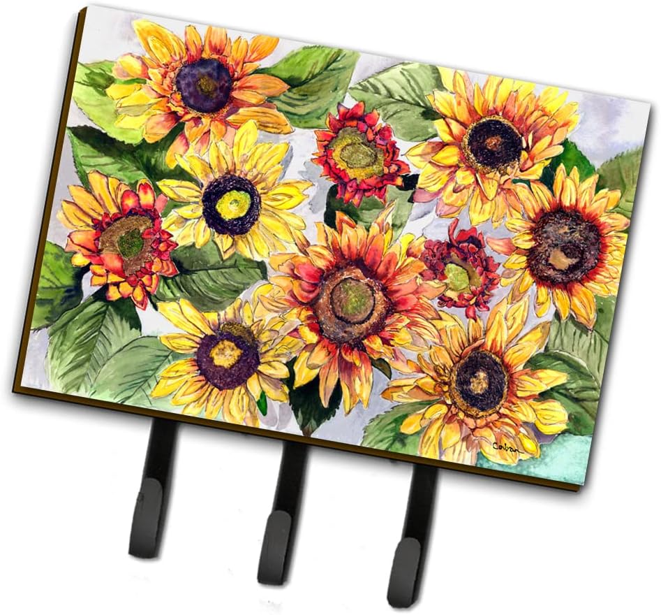 Caroline's Treasures 8766TH68 Sunflowers Leash or Key Holder, Wall Hooks, Key Hooks Holder, Coat Rack Wall Mount, Coat Hooks, Hooks for Hanging Keys, Towels, Aprons, Leashes,