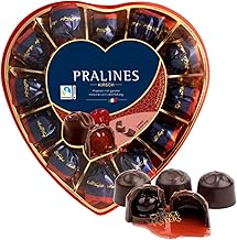 Premium Belgian Dark Chocolate Cherry Liqueur Pralines in Elegant Heart-Shaped Gift Box – 12 Decadent Dark Chocolate Pralines with Whole Cherry & Liqueur Filling – Great Gift For Christmas, Valentine