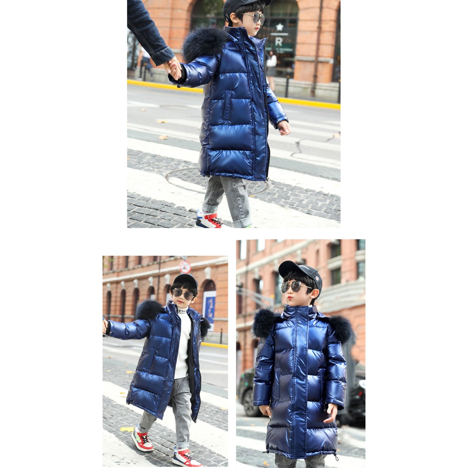Generisch Skijacke Mädchen,Mädchen Wintermantel wasserabweisend Kapuze Fleecefutter Taschen elastische Bündchen Dick Gepolstert Schneeanzüge Daunenjacken Winterjacke mit Kapuze Lang Pufferjacke