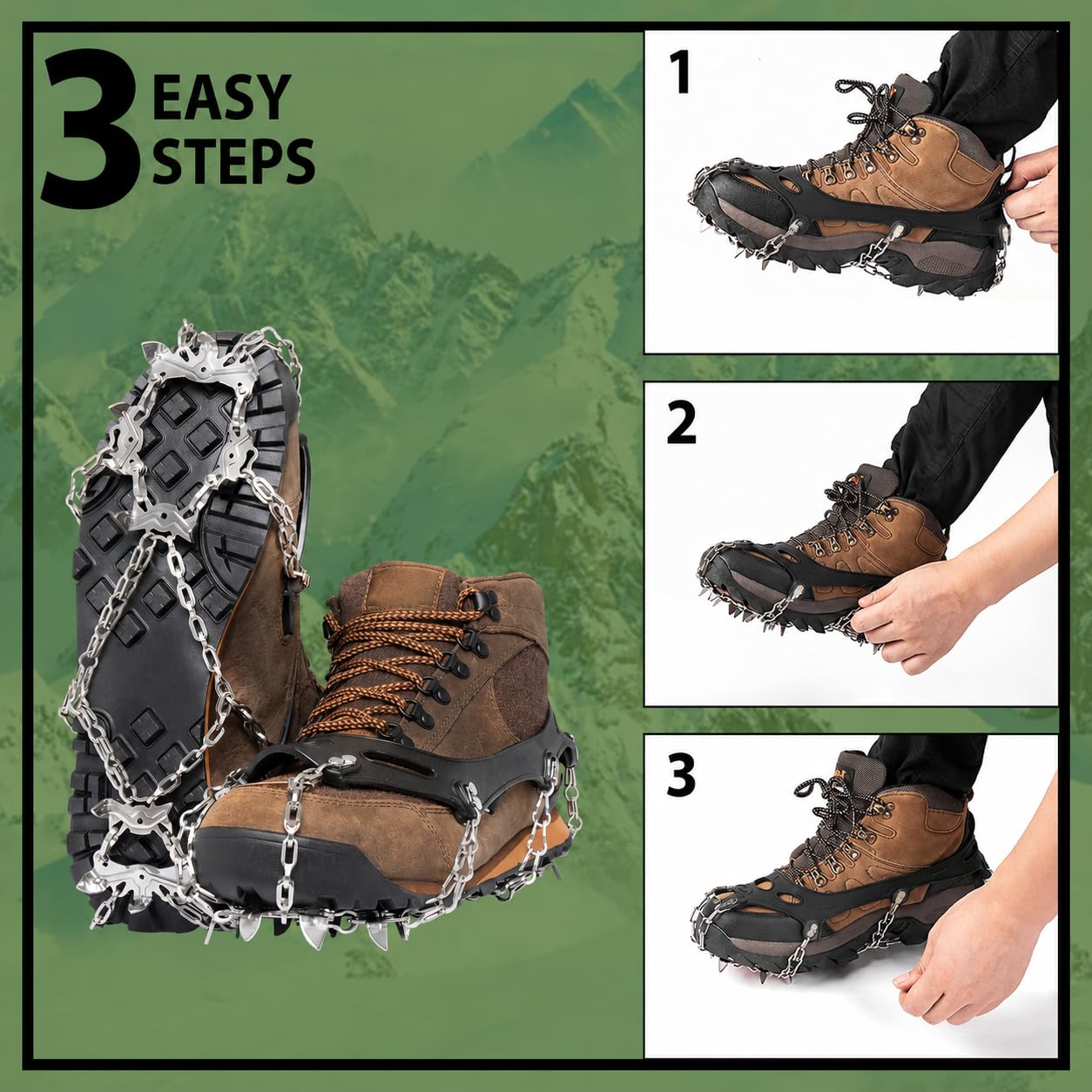 Heavy Duty 14-Spikes Trail Spike Ice Grip Snow Cleats Footwear Crampon for Walking, Jogging, or Hiking on Snow and Ice (Large (Black) Size 9-10.5)