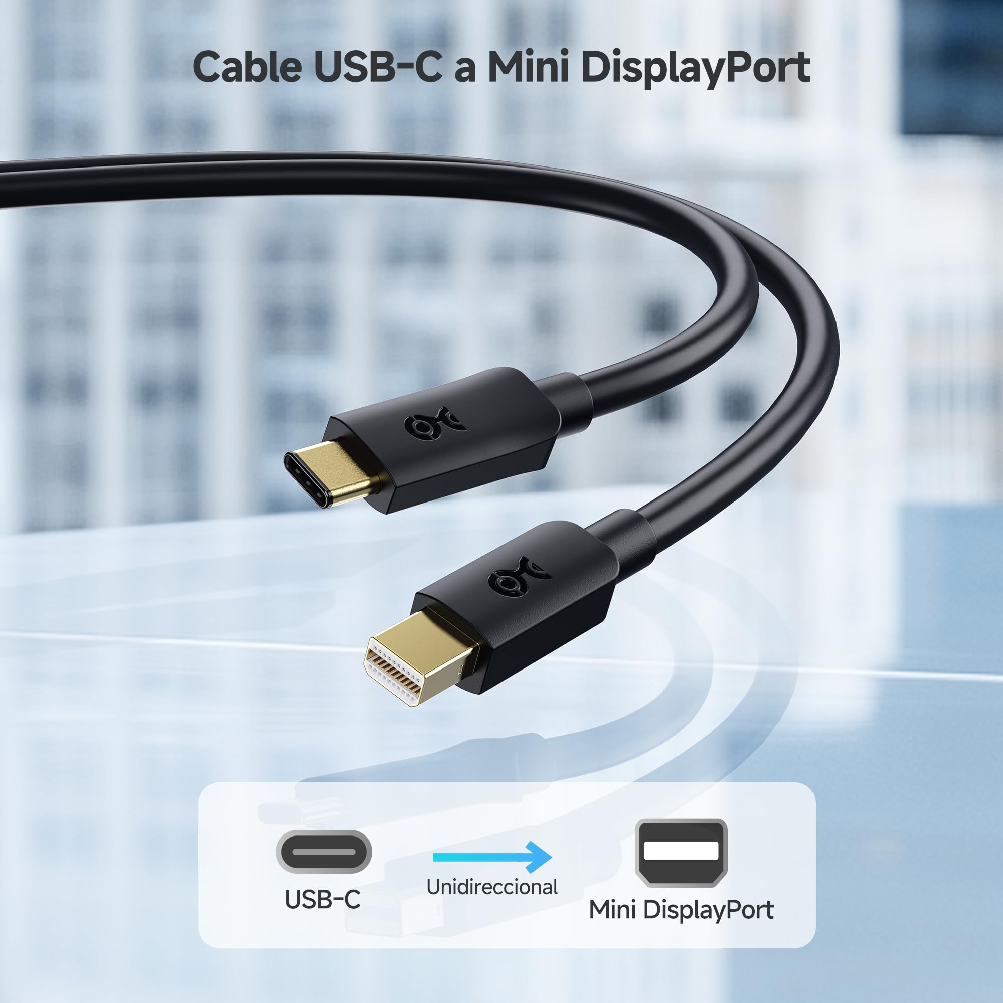 Cable USB-C A Mini DisplayPort 1.8m - 4K/60Hz, HDR, Para MacBook, IPad Pro, Surface