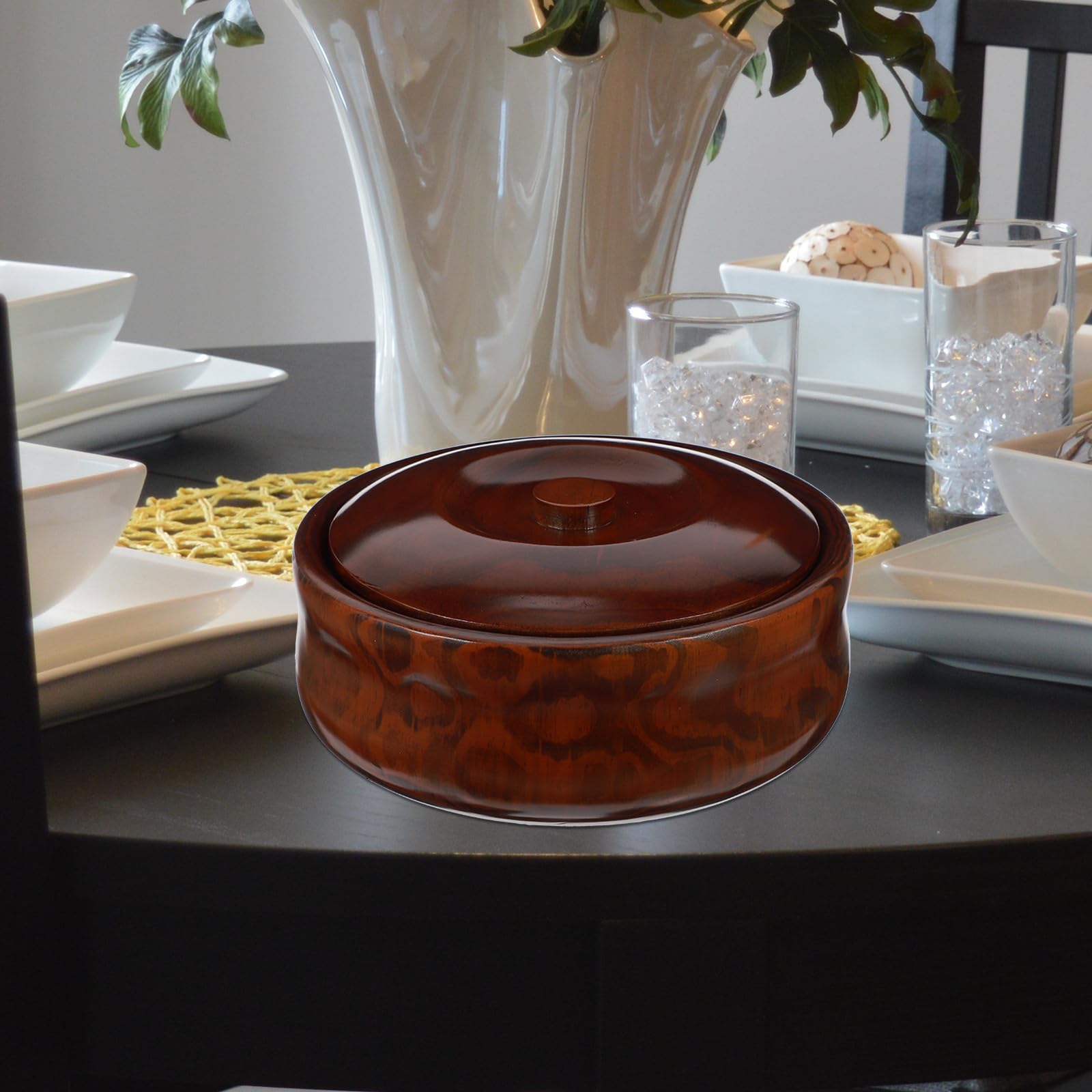 Bol de Madera con Tapa para Snacks y Frutas, Cuenco Resistente para Cocina y Aperitivos, Diseño Práctico y Elegante para Uso Diario
