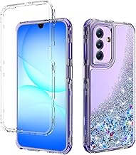 for Samsung Galaxy A17 5G/4G Case, for Galaxy A26 5G Cover, Glitter Sparkle Floating Liquid Quicksand Shockproof Clear Case Cute Love Heart Soft Silicone Bumper Bling Cover, Purple