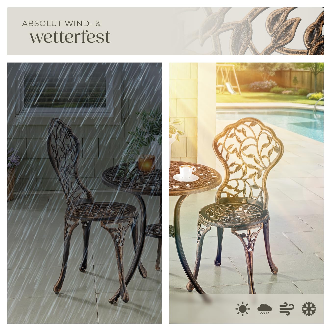 tectake® Aluminium Metall Bistroset Gartenmöbel Set, Bistro Set 1x Balkontisch Beistelltisch Outdoor und 2X Gartenstuhl, Terrassenmöbel, Balkonmöbel Kleiner Balkon, Wintergarten, Gartendeko Vintage