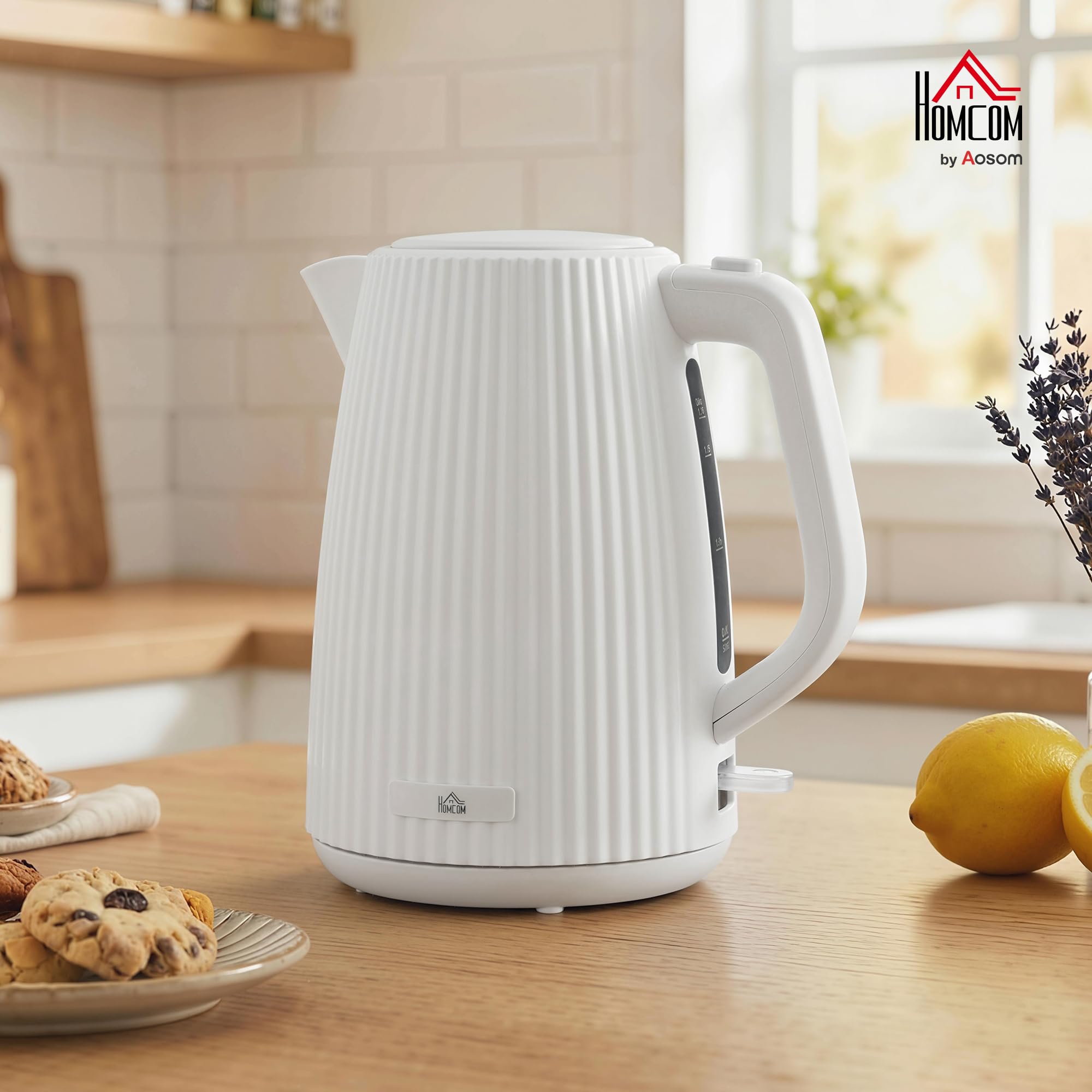 HOMCOM Hervidor de Agua Eléctrico 1,7 L, 2200 W, Calentador de Agua Eléctrico con Apagado Automático, Base Giratoria 360°, Filtro Antical Extraíble, Crema - 3