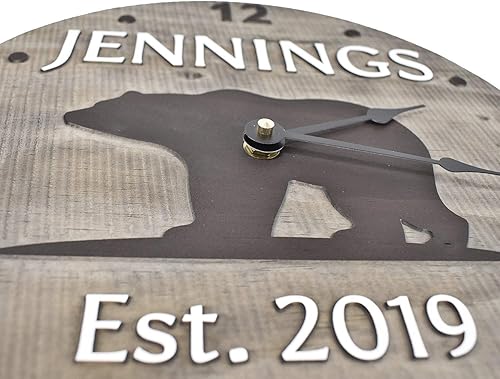 Miniatura 3 de 11 Inch Wooden Bear Clock Personalized with Last Name and Wedding Year - Handmade Anniversary Gift