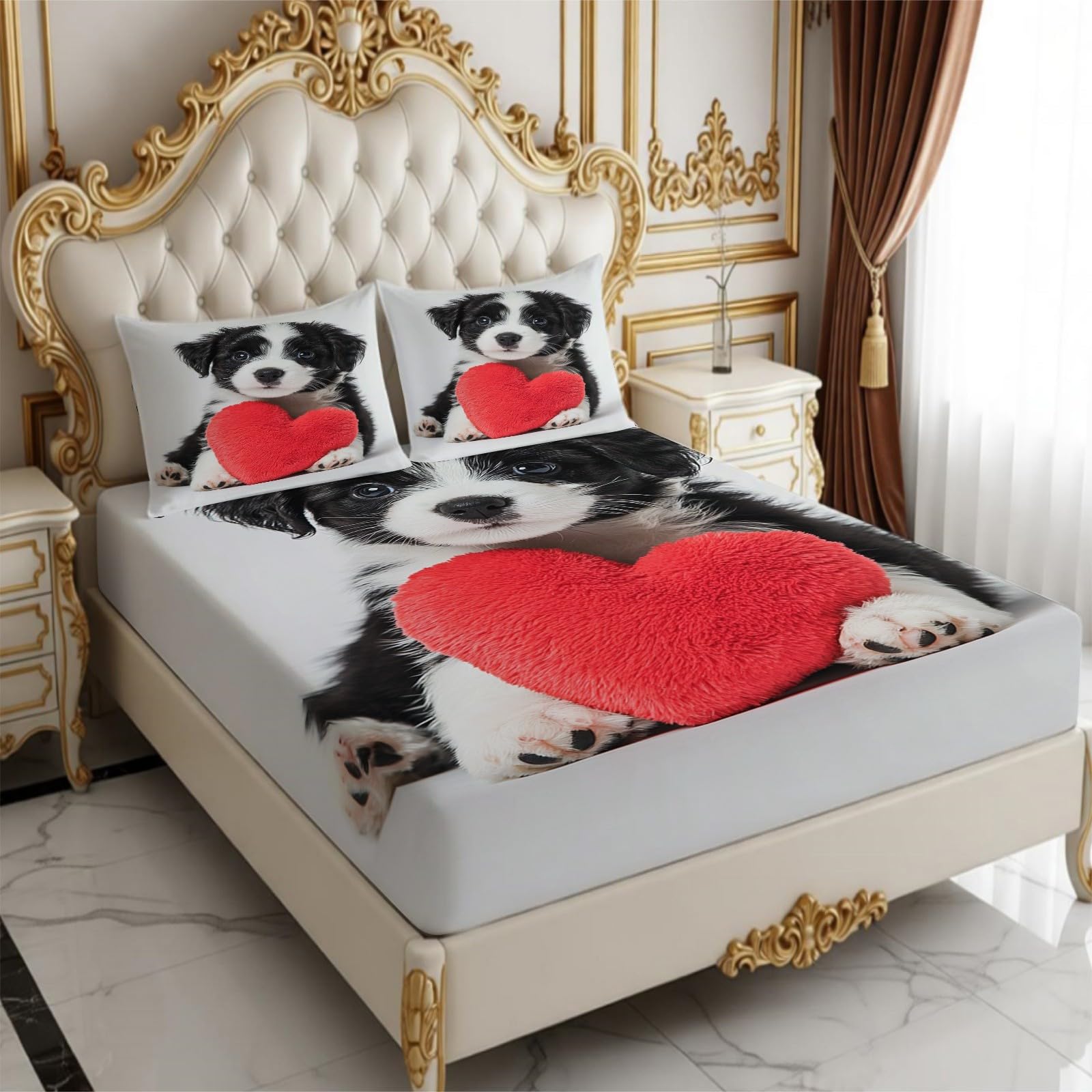 Lenzuolo con Angoli 180 x 200 cm Microfibra Cane animale Lenzuolo Sotto Elasticizzato Profondo 25 cm nero per Singolo e Matrimoniale