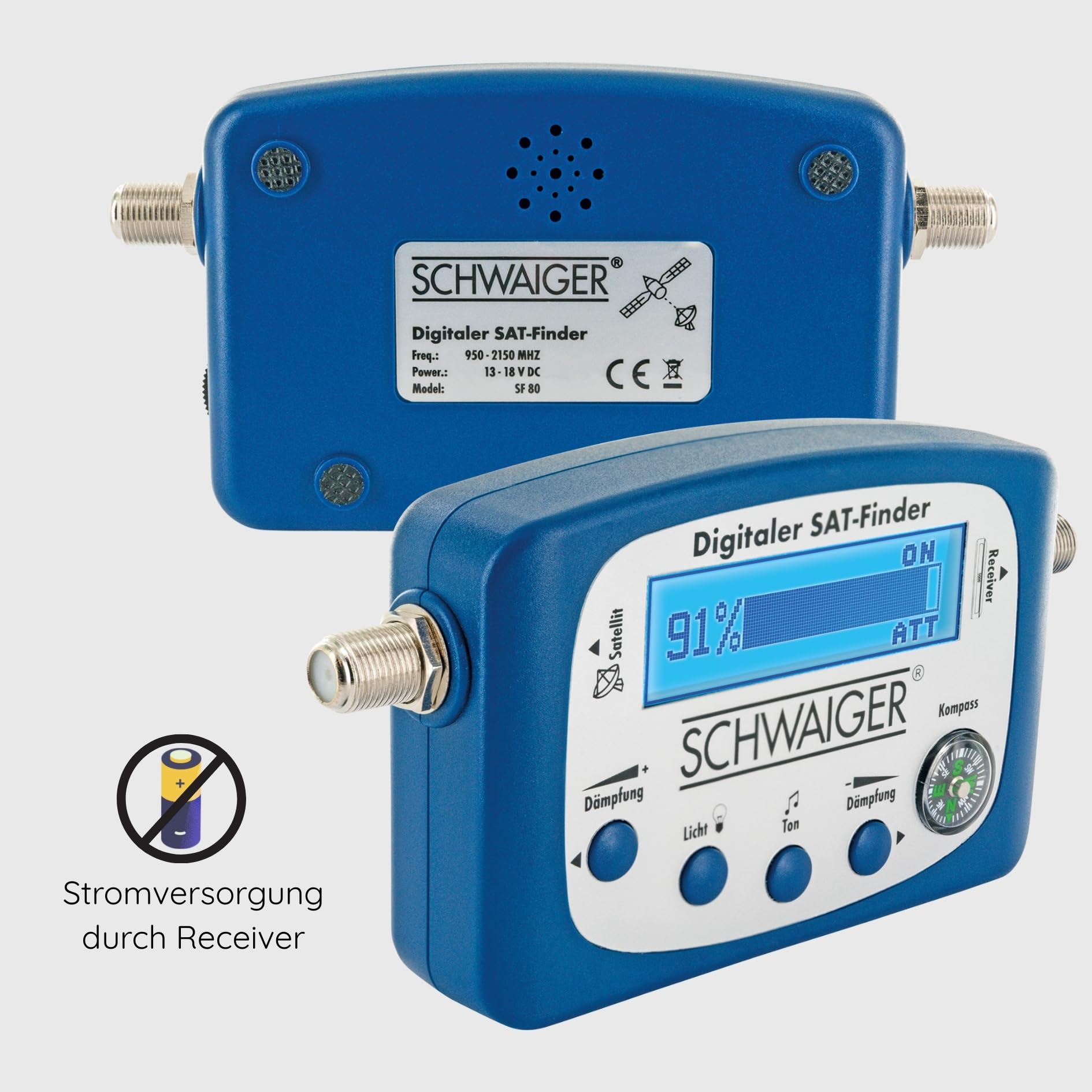 SCHWAIGER 5170 SAT-Finder localizzatore Digitale di satelliti Bussola Integrata allineamento LNB Meter Posizionamento ottimale Parabola satellitare con Uscita Audio